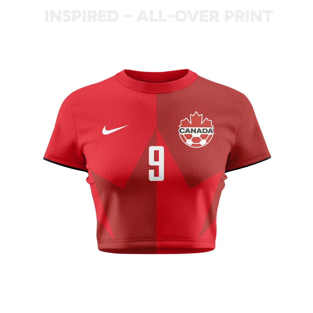 Marius Aiyenero 9 Canada 2026 Women's Home All-Over Print Cropped Jersey - Red