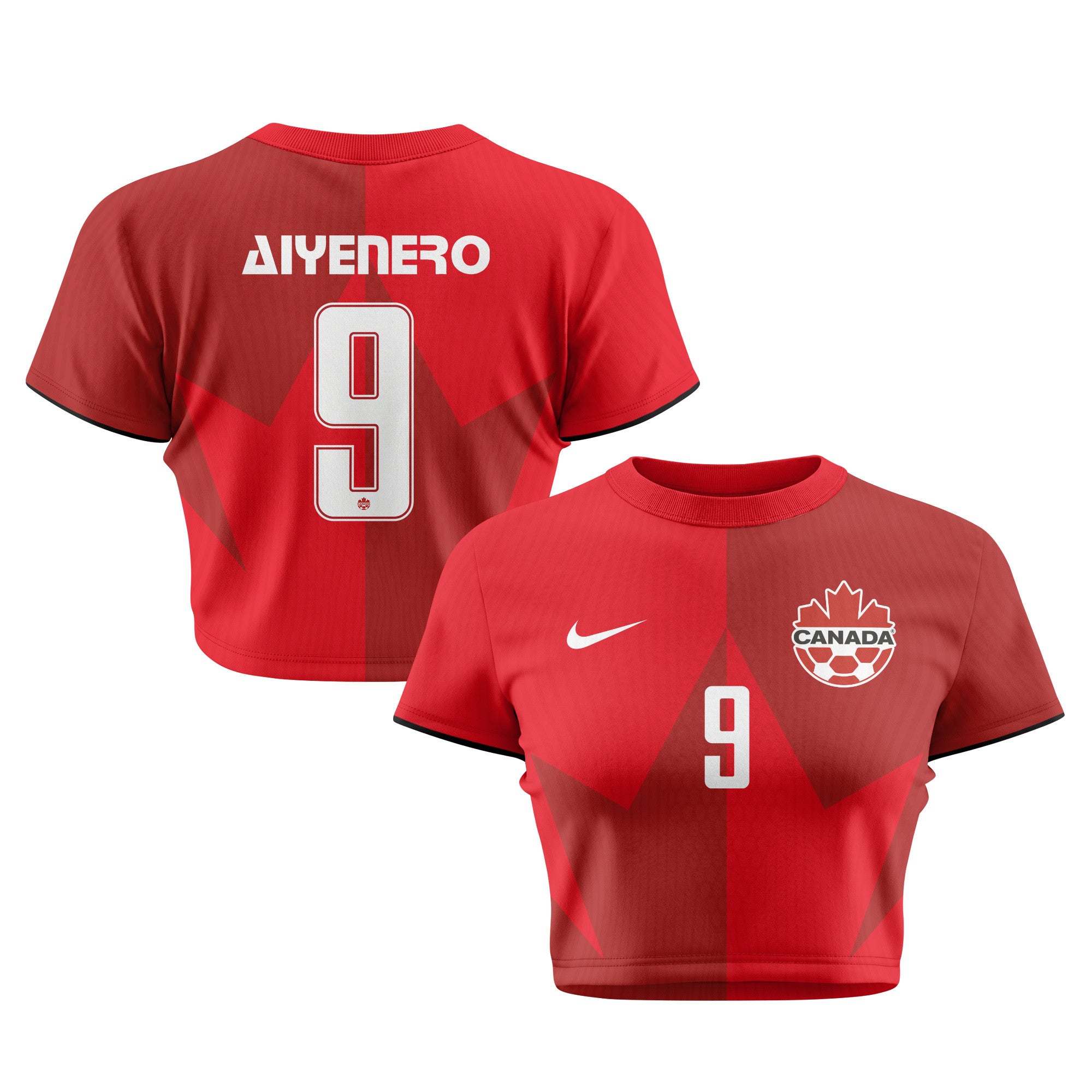 Marius Aiyenero 9 Canada 2026 Women's Home All-Over Print Cropped Jersey - Red