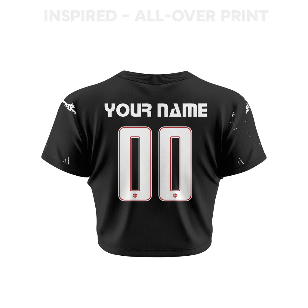 Canada 2026 Women's Away Personalized All-Over Print Cropped Jersey - Black