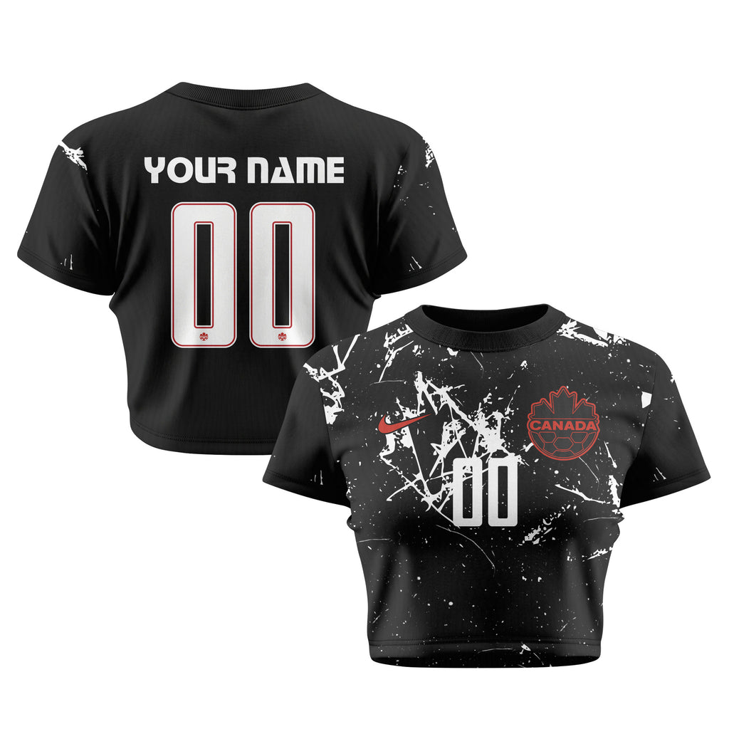 Canada 2026 Women's Away Personalized All-Over Print Cropped Jersey - Black