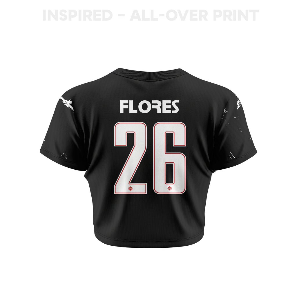 Marcelo Flores 26 Canada 2026 Women's Away All-Over Print Cropped Jersey - Black