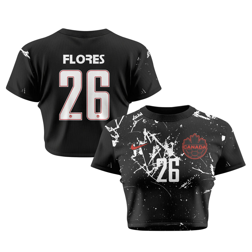 Marcelo Flores 26 Canada 2026 Women's Away All-Over Print Cropped Jersey - Black