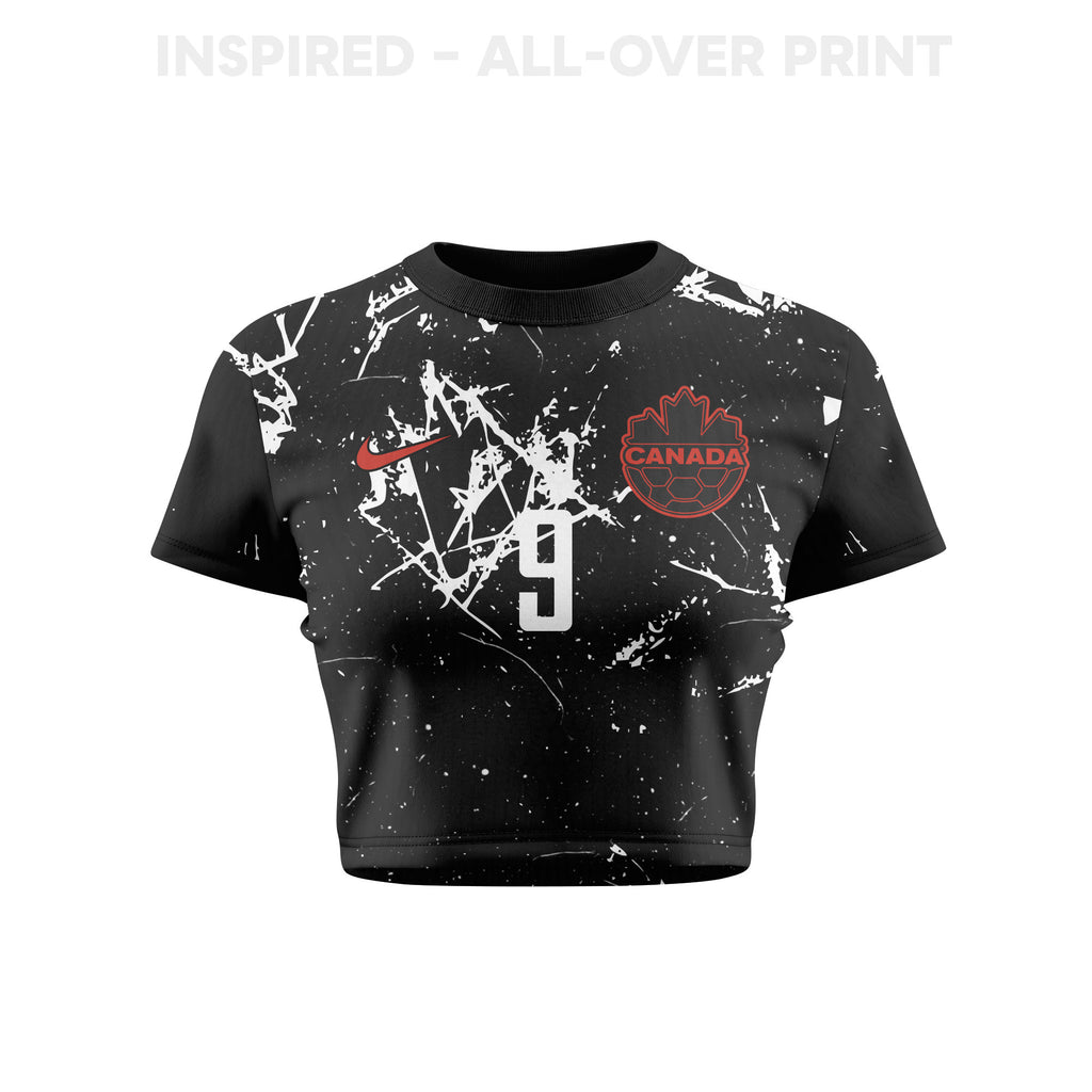 Marius Aiyenero 9 Canada 2026 Women's Away All-Over Print Cropped Jersey - Black