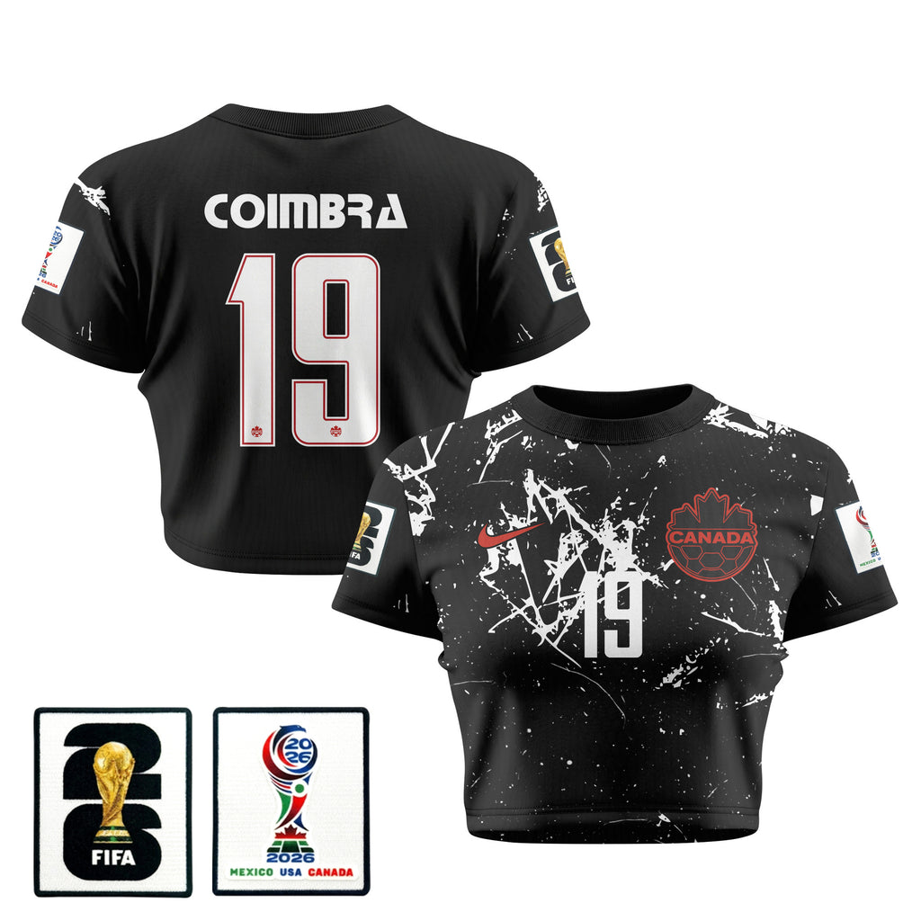 Tiago Coimbra 19 Canada 2026 Women's Away All-Over Print Cropped Jersey - Black