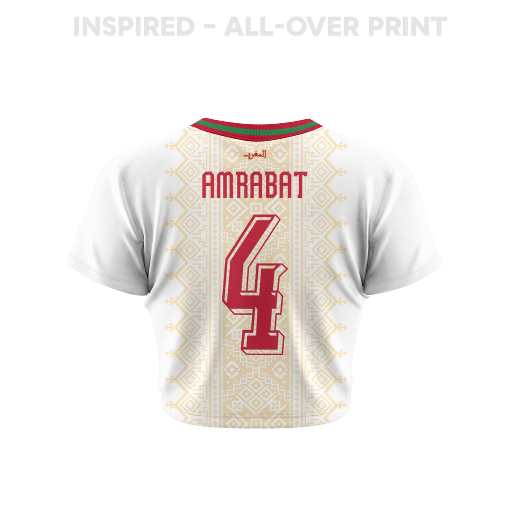 Sofyan Amrabat 4 Morocco 2026 Women's Away All-Over Print Cropped Jersey - White