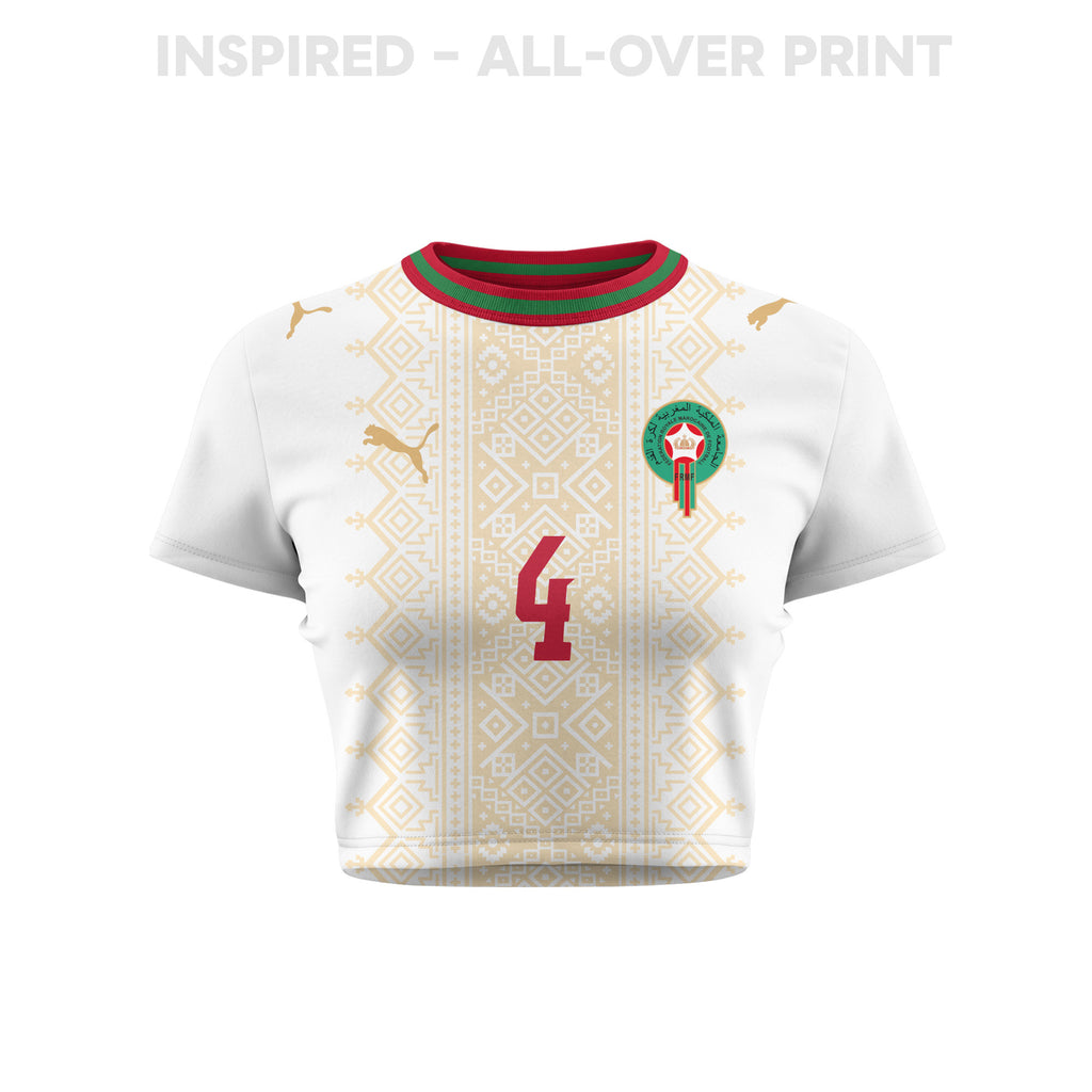 Sofyan Amrabat 4 Morocco 2026 Women's Away All-Over Print Cropped Jersey - White