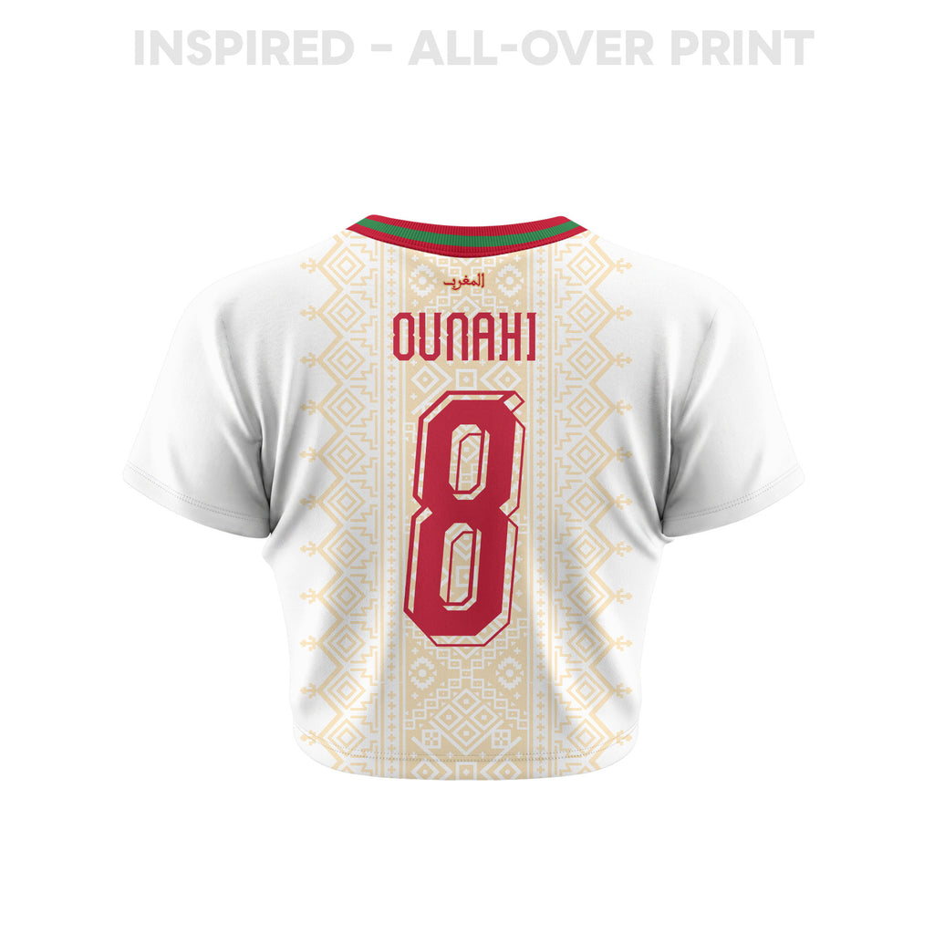 Azzedine Ounahi 8 Morocco 2026 Women's Away All-Over Print Cropped Jersey - White