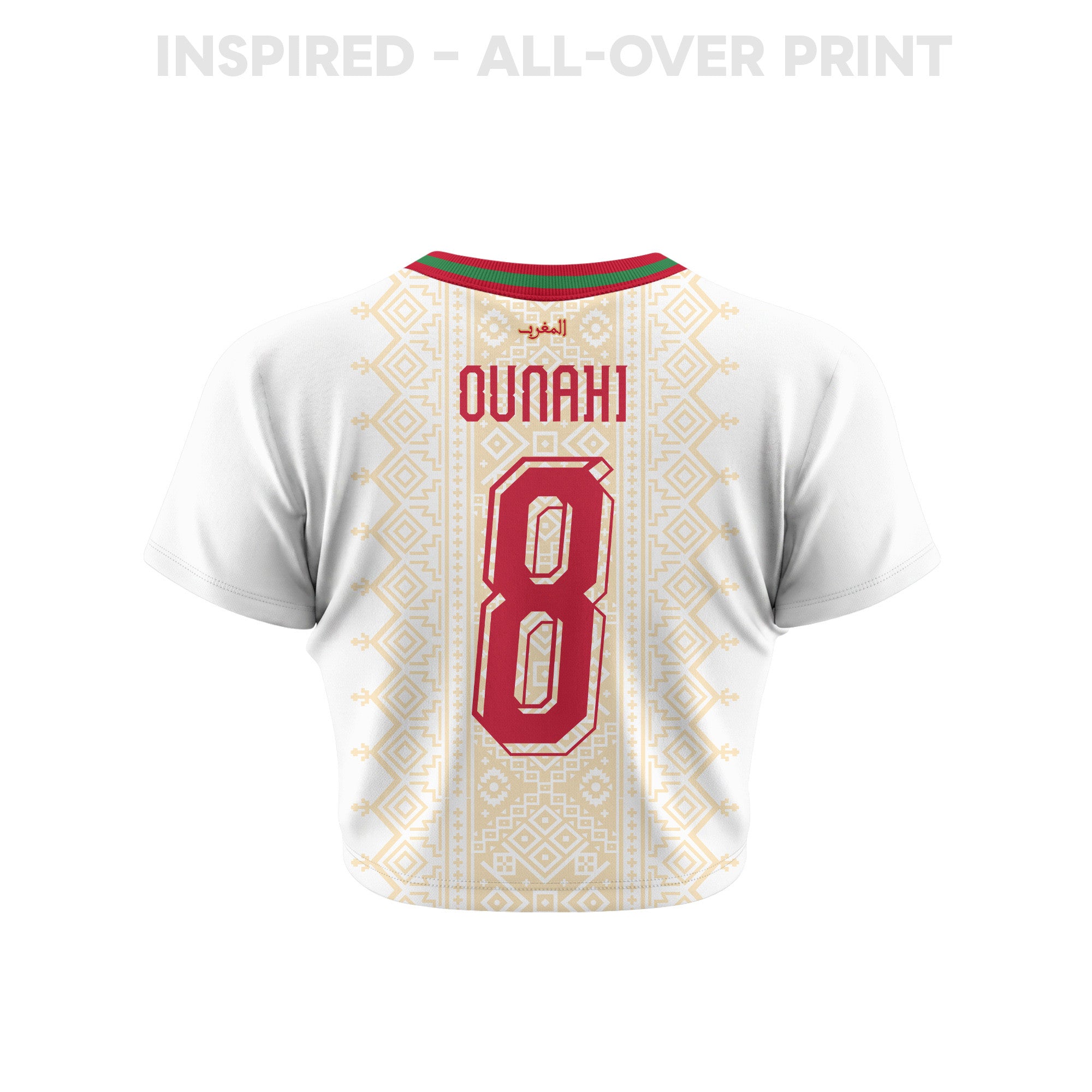 Azzedine Ounahi 8 Morocco 2026 Women's Away All-Over Print Cropped Jersey - White