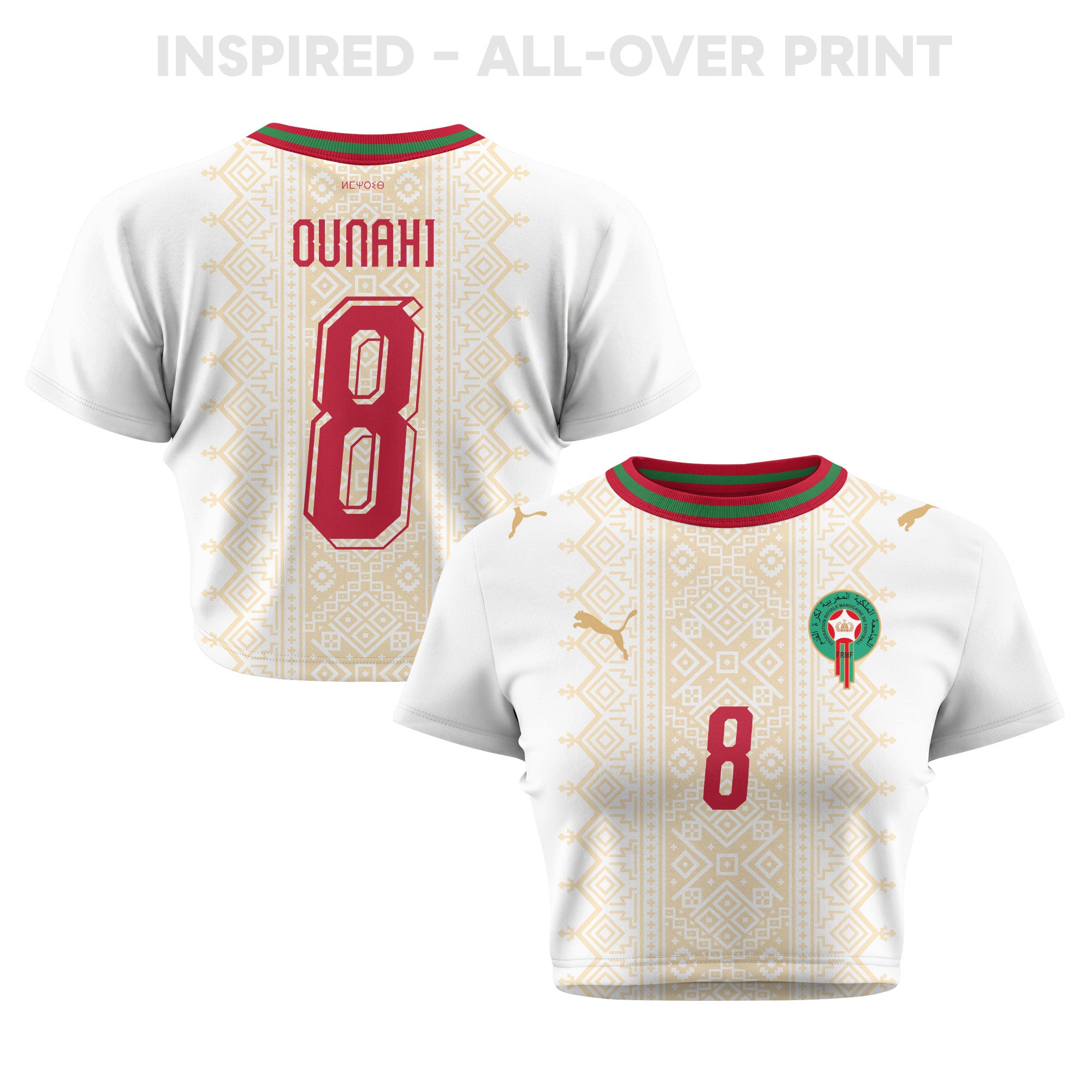 Azzedine Ounahi 8 Morocco 2026 Women's Away All-Over Print Cropped Jersey - White