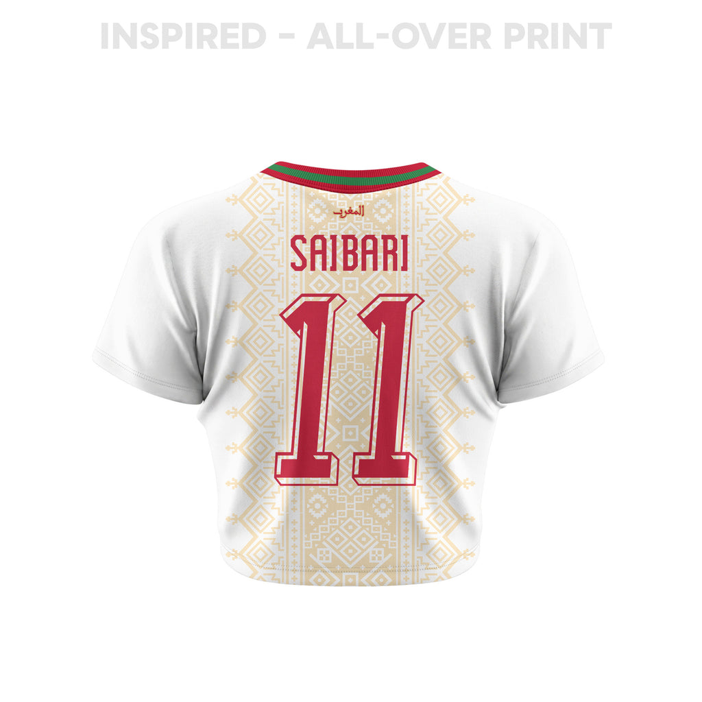 Ismael Saibari 11 Morocco 2026 Women's Away All-Over Print Cropped Jersey - White