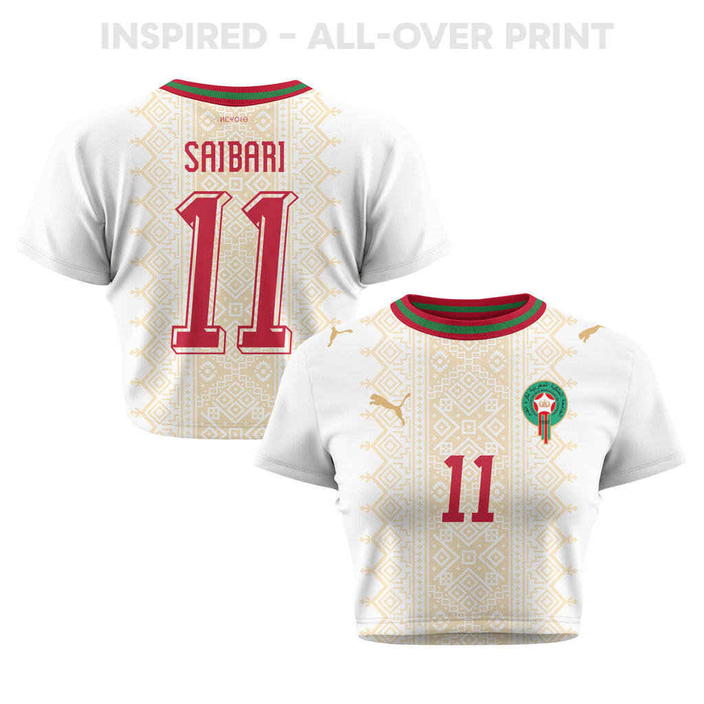Ismael Saibari 11 Morocco 2026 Women's Away All-Over Print Cropped Jersey - White