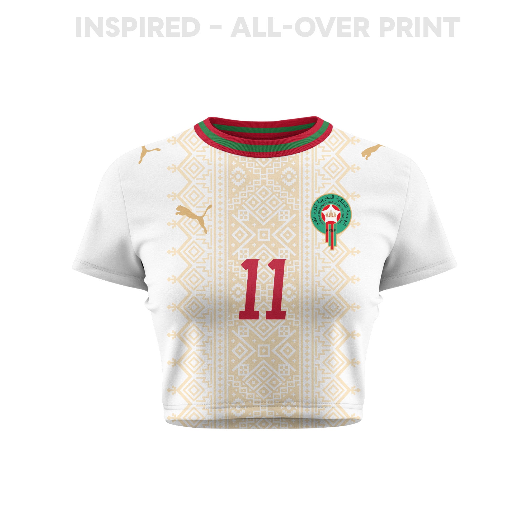 Ismael Saibari 11 Morocco 2026 Women's Away All-Over Print Cropped Jersey - White