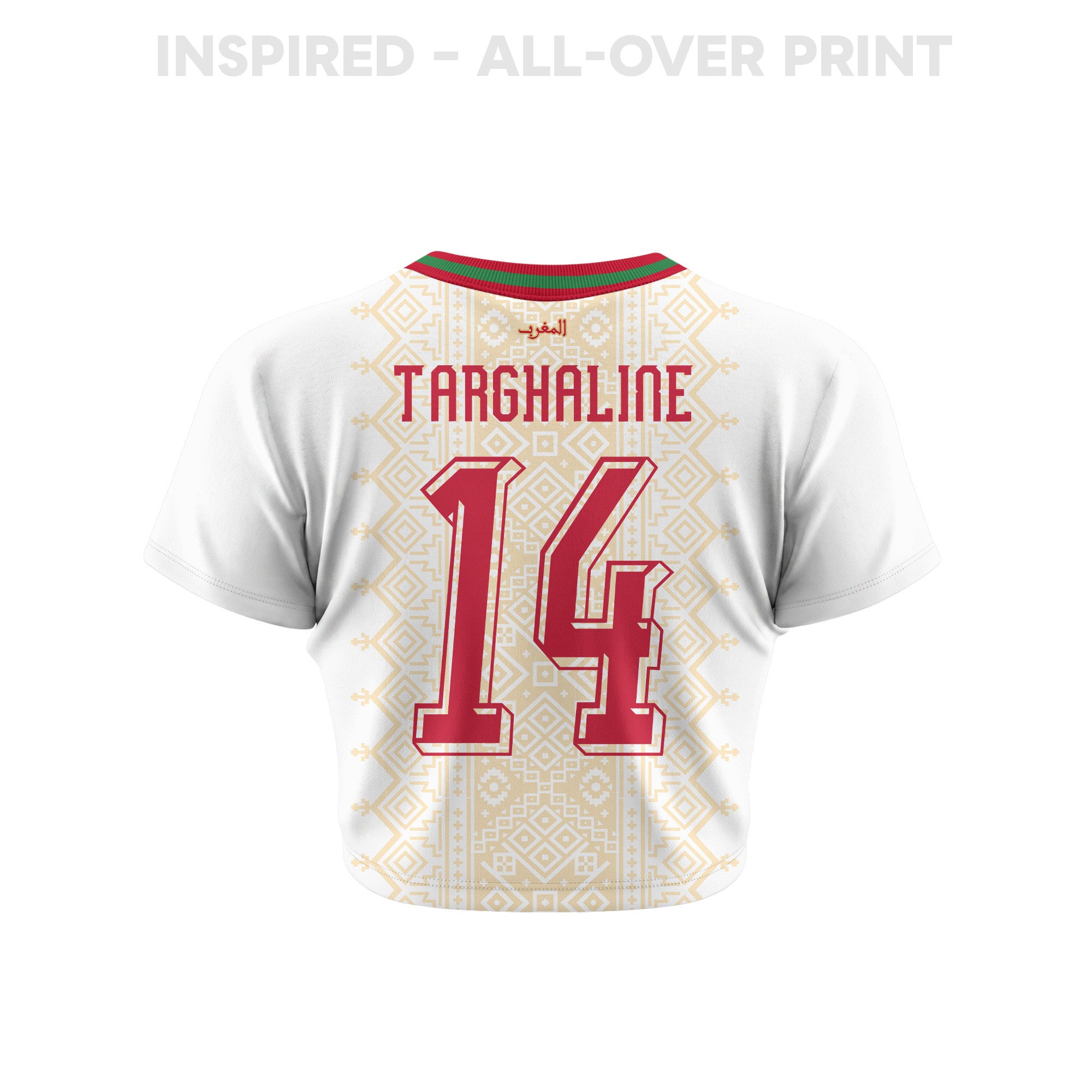 Oussama Targhaline 14 Morocco 2026 Women's Away All-Over Print Cropped Jersey - White