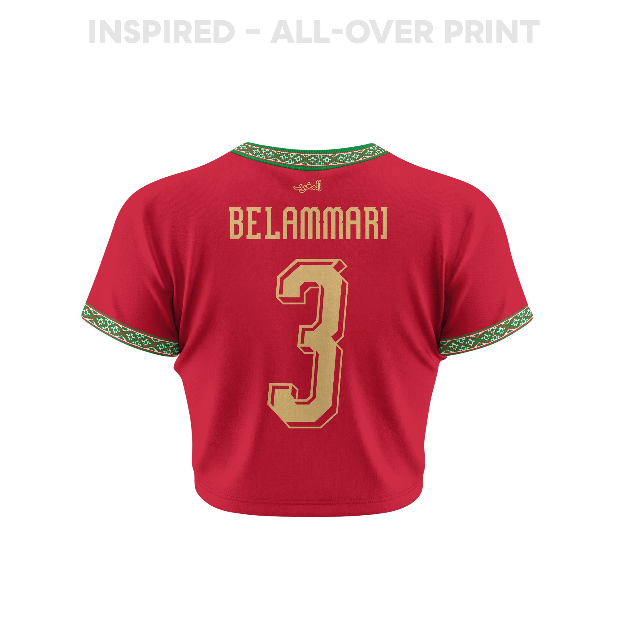 Youssef Belammari 3 Morocco 2026 Women's Home All-Over Print Cropped Jersey - Red