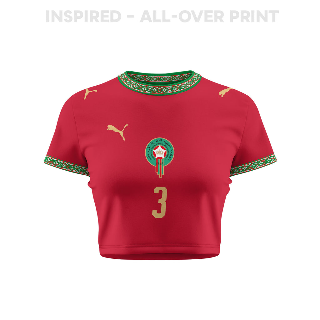 Youssef Belammari 3 Morocco 2026 Women's Home All-Over Print Cropped Jersey - Red