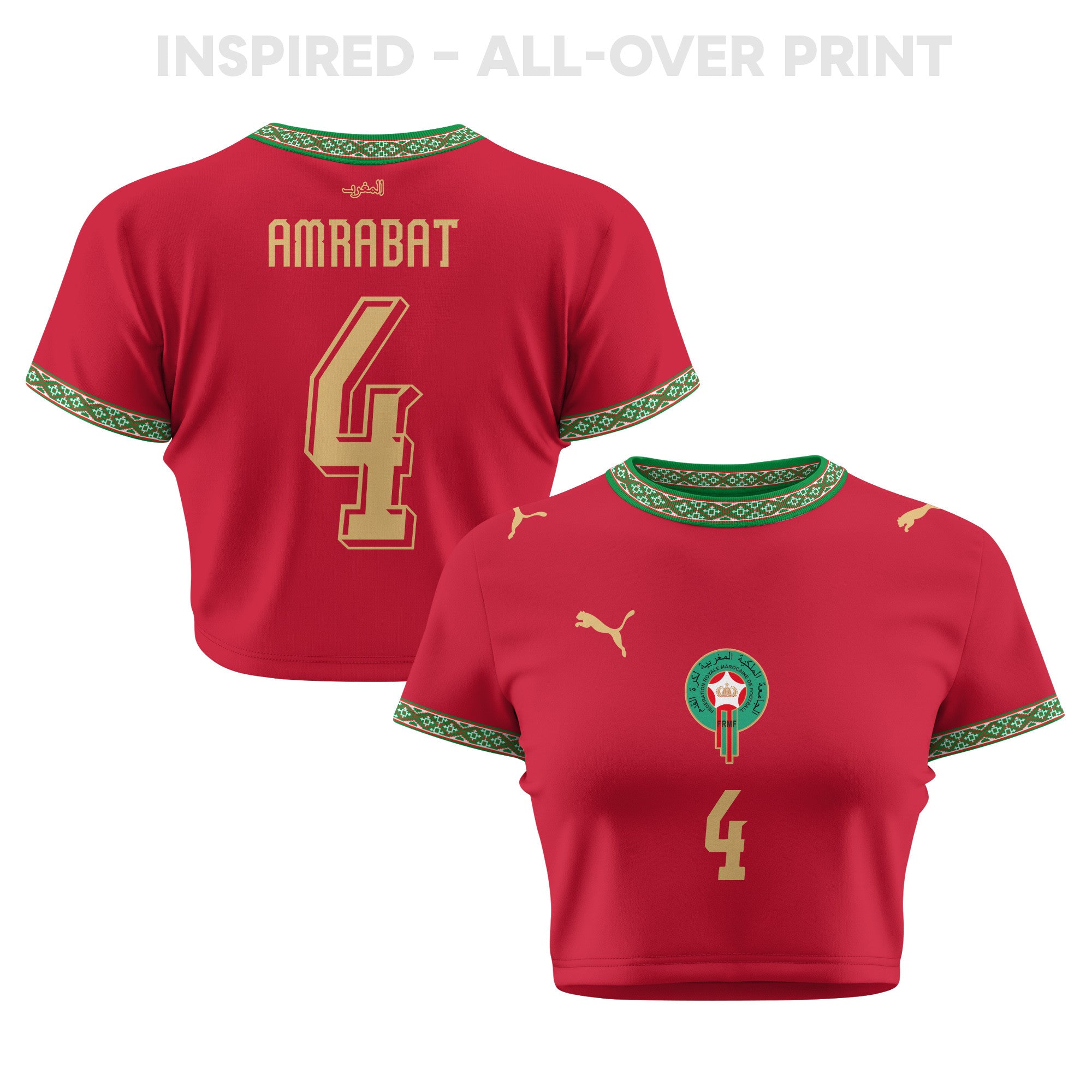 Sofyan Amrabat 4 Morocco 2026 Women's Home All-Over Print Cropped Jersey - Red