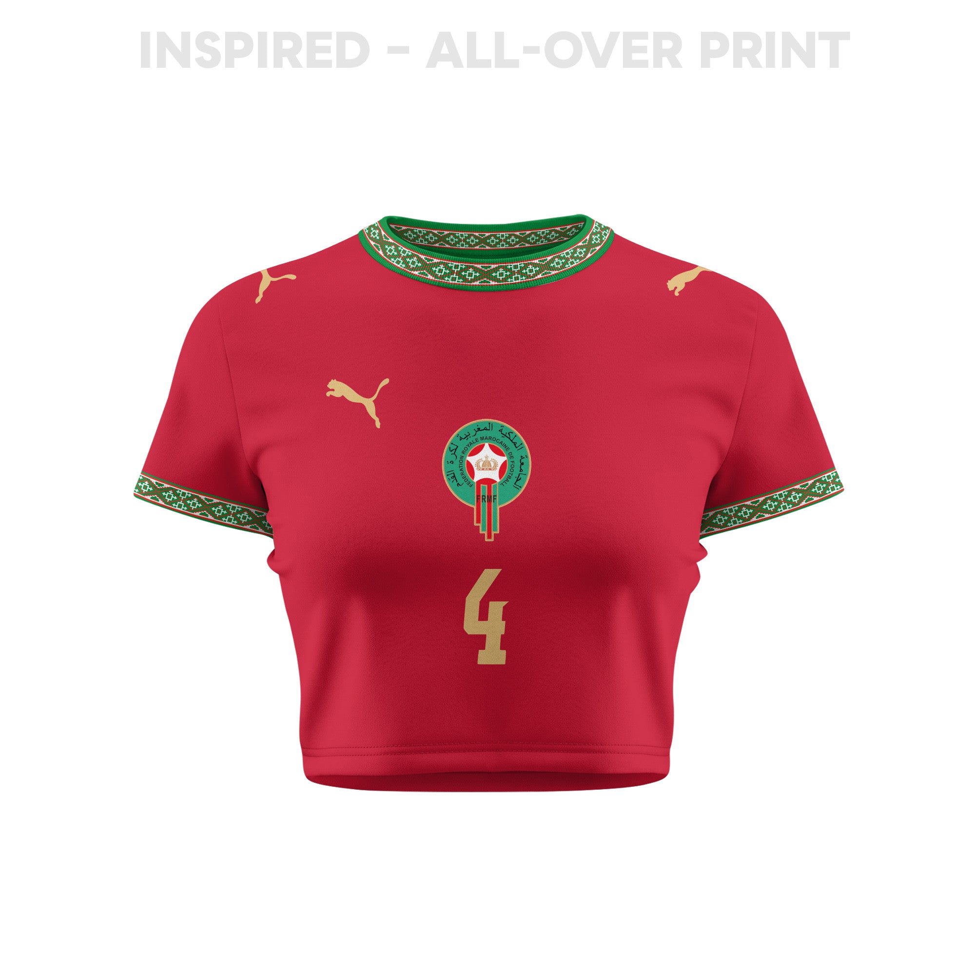 Sofyan Amrabat 4 Morocco 2026 Women's Home All-Over Print Cropped Jersey - Red