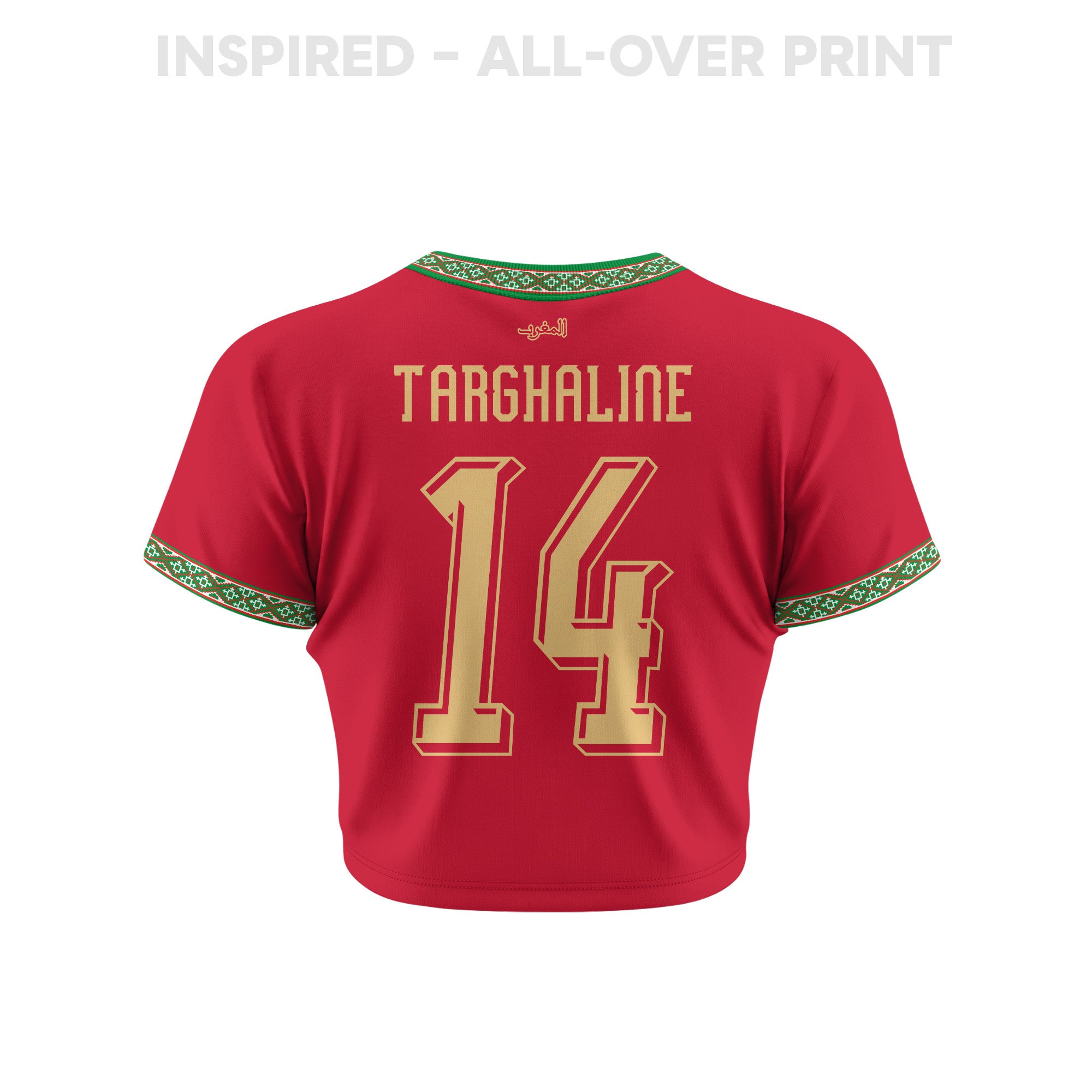 Oussama Targhaline 14 Morocco 2026 Women's Home All-Over Print Cropped Jersey - Red