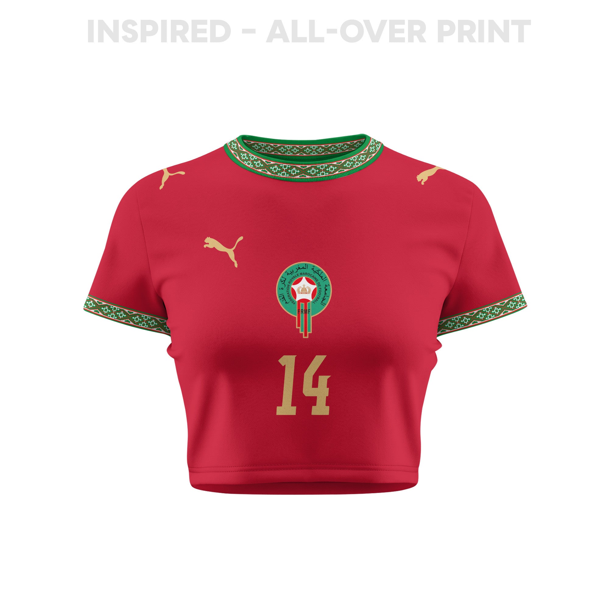 Oussama Targhaline 14 Morocco 2026 Women's Home All-Over Print Cropped Jersey - Red