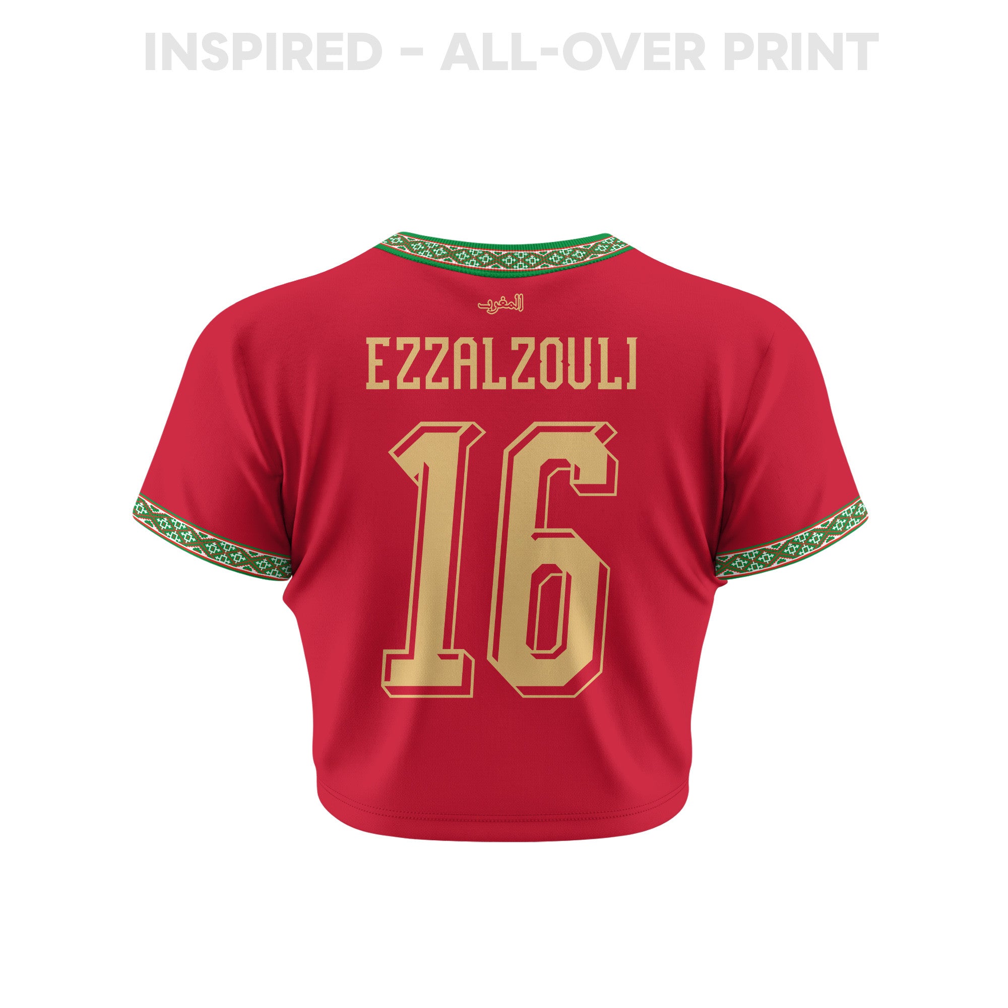 Abde Ezzalzouli 16 Morocco 2026 Women's Home All-Over Print Cropped Jersey - Red