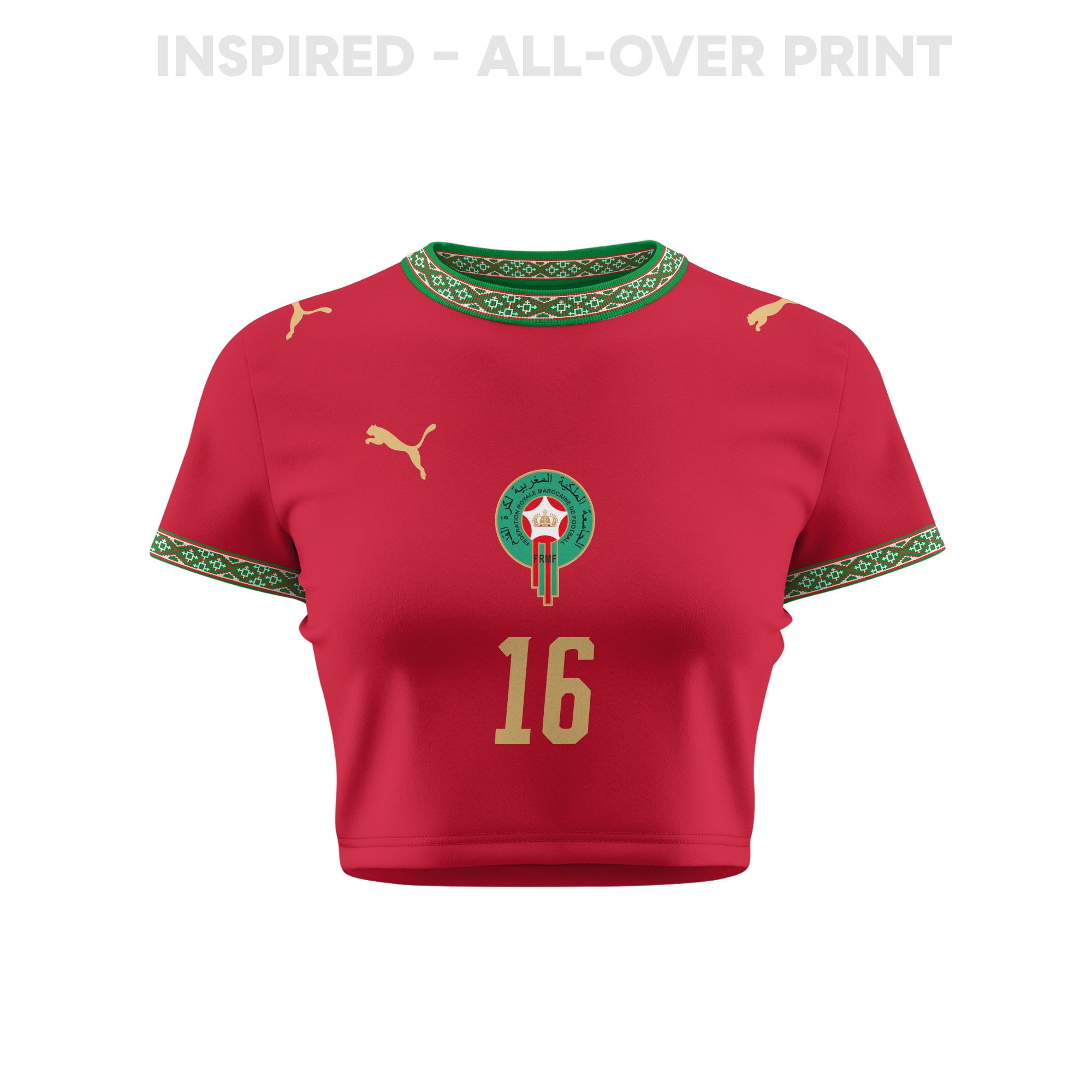 Abde Ezzalzouli 16 Morocco 2026 Women's Home All-Over Print Cropped Jersey - Red