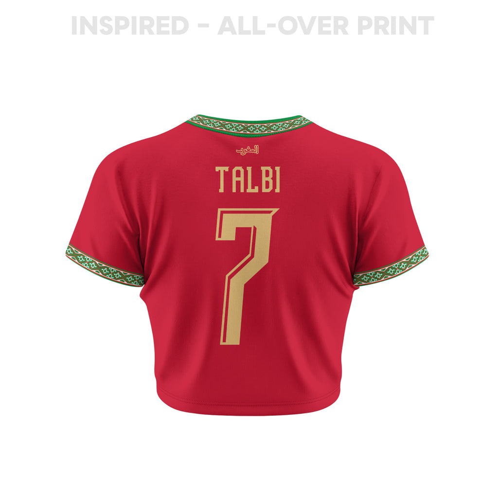 Chemsdine Talbi 7 Morocco 2026 Women's Home All-Over Print Cropped Jersey - Red