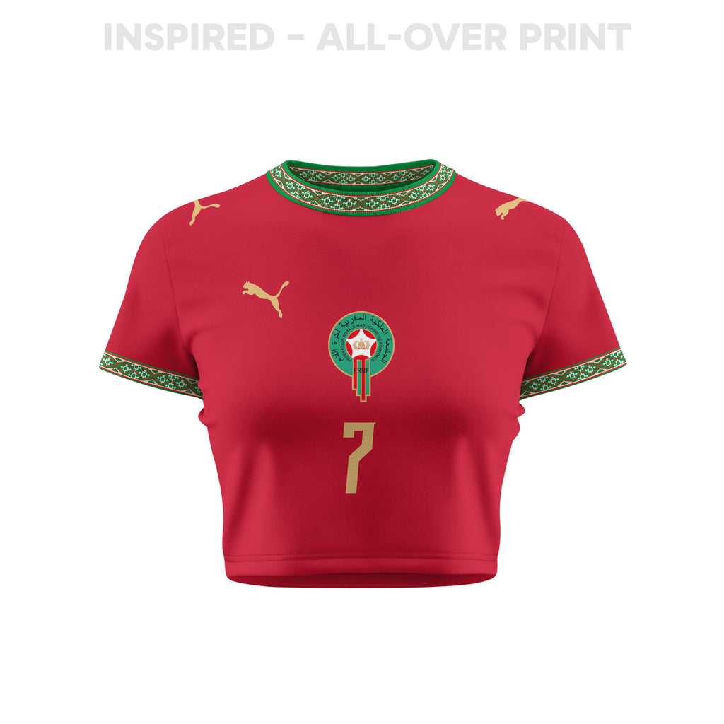 Chemsdine Talbi 7 Morocco 2026 Women's Home All-Over Print Cropped Jersey - Red