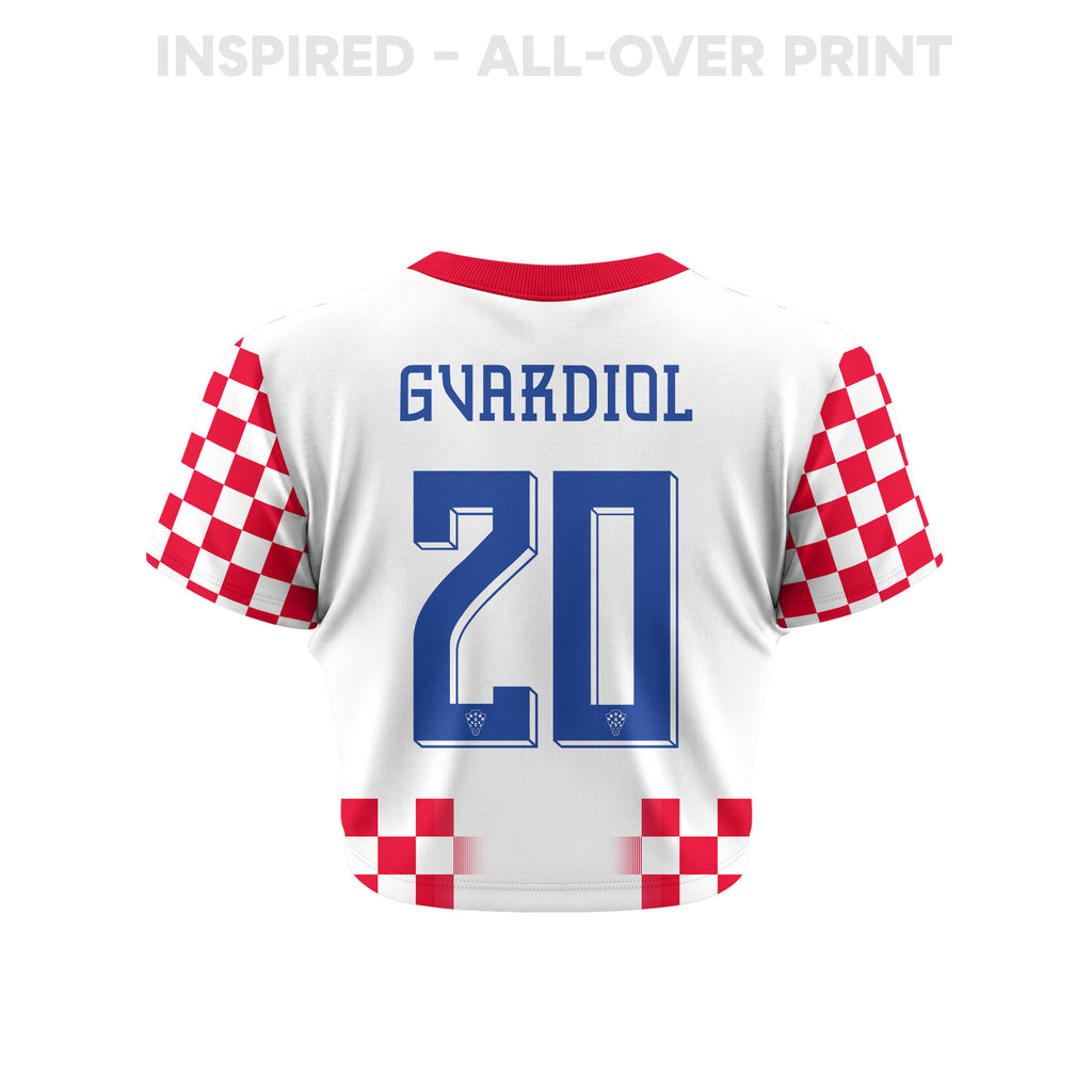 Joško Gvardiol 20 Croatia 2026 Women's Home All-Over Print Cropped Jersey - White