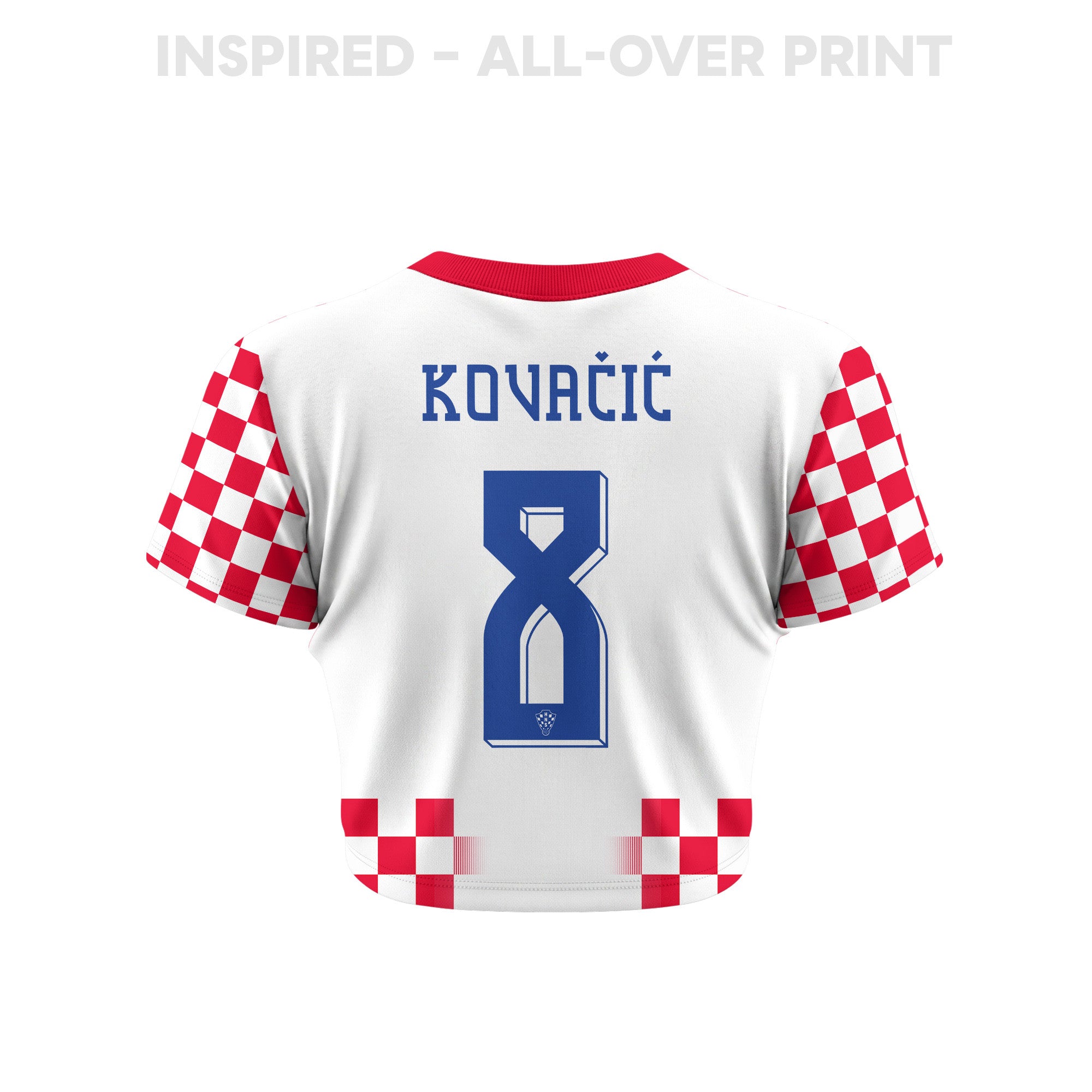 Mateo Kovačić 8 Croatia 2026 Women's Home All-Over Print Cropped Jersey - White