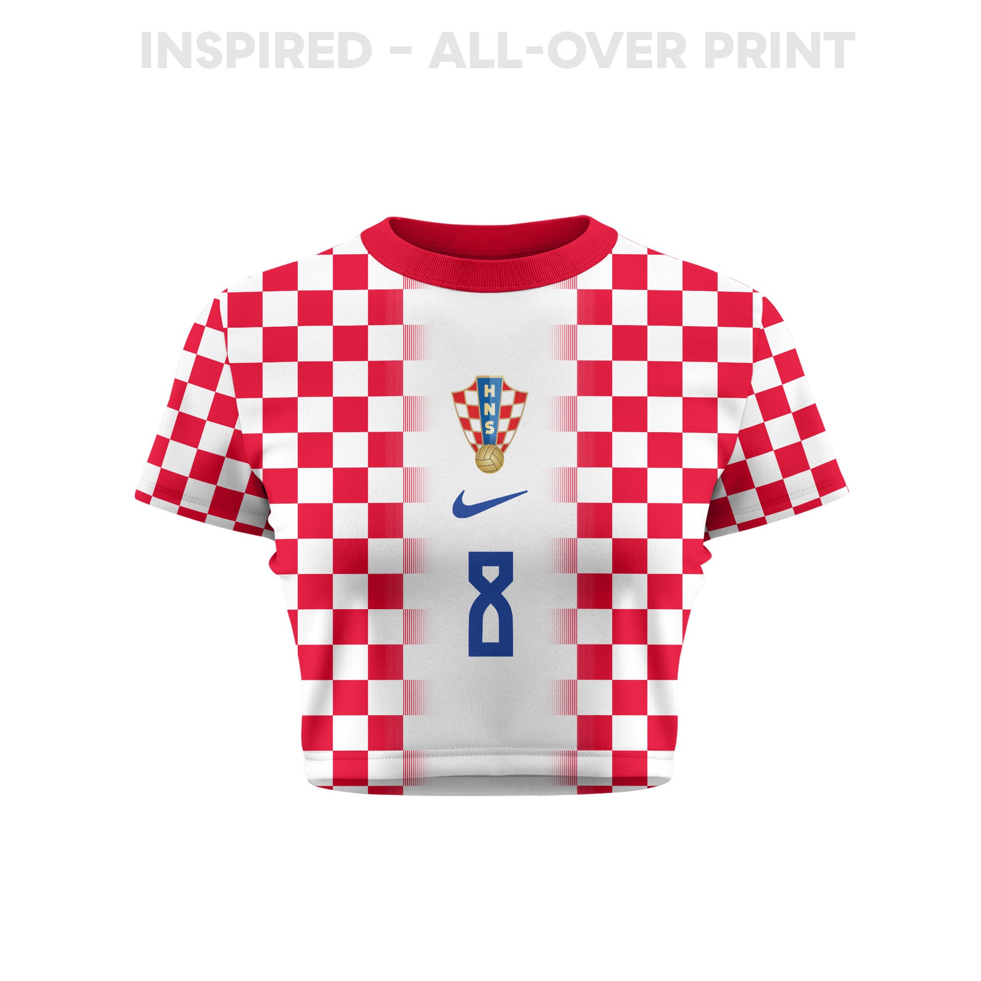 Mateo Kovačić 8 Croatia 2026 Women's Home All-Over Print Cropped Jersey - White