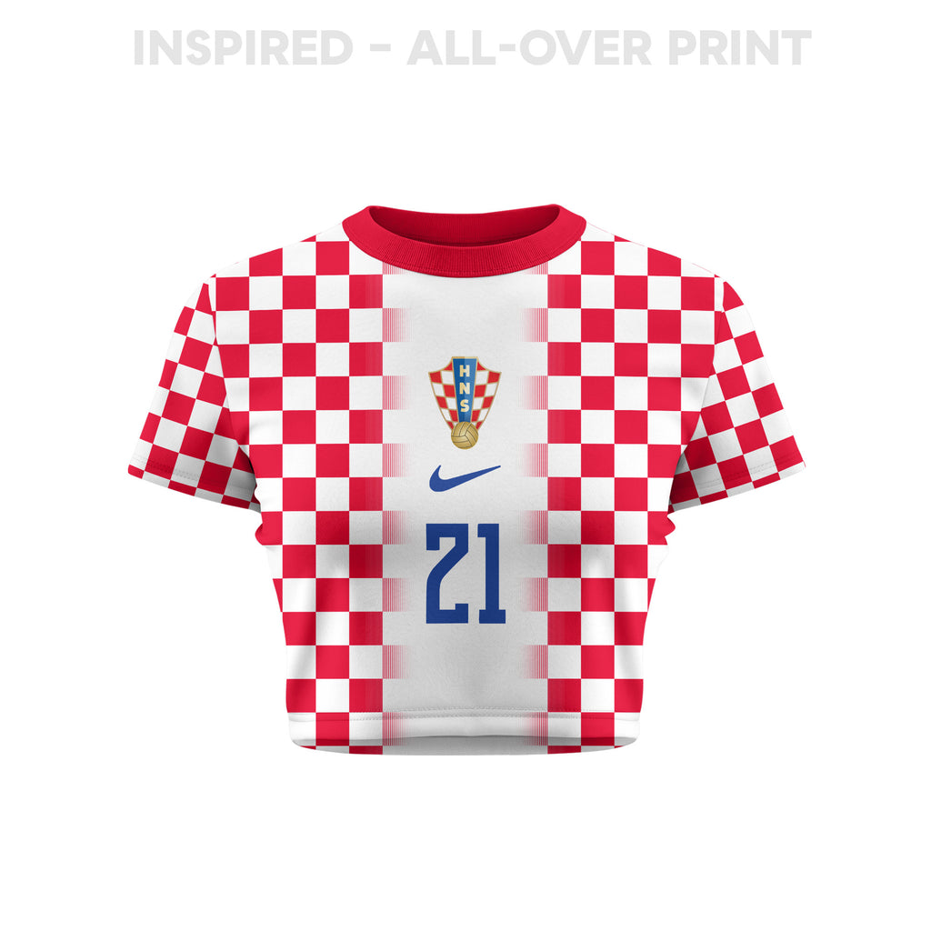 Luka Sučić 21 Croatia 2026 Women's Home All-Over Print Cropped Jersey - White