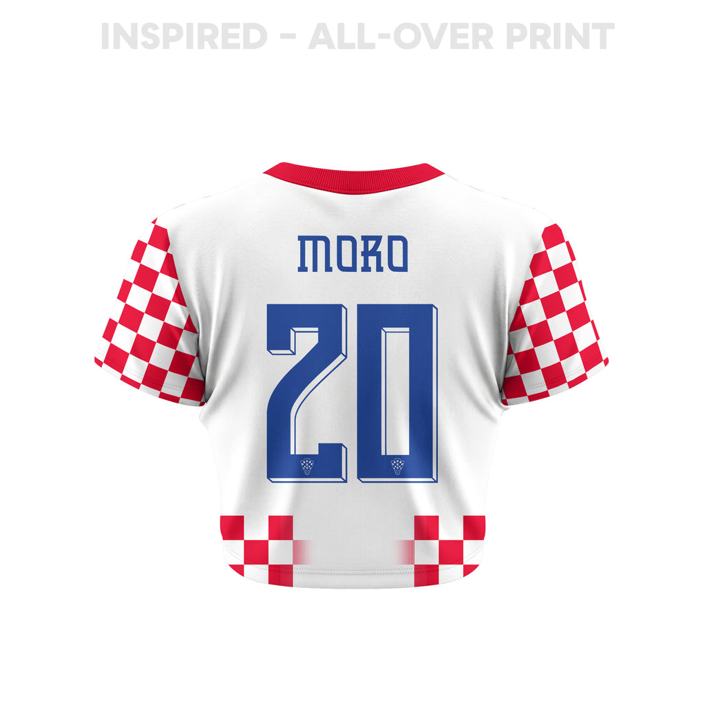 Nikola Moro 20 Croatia 2026 Women's Home All-Over Print Cropped Jersey - White