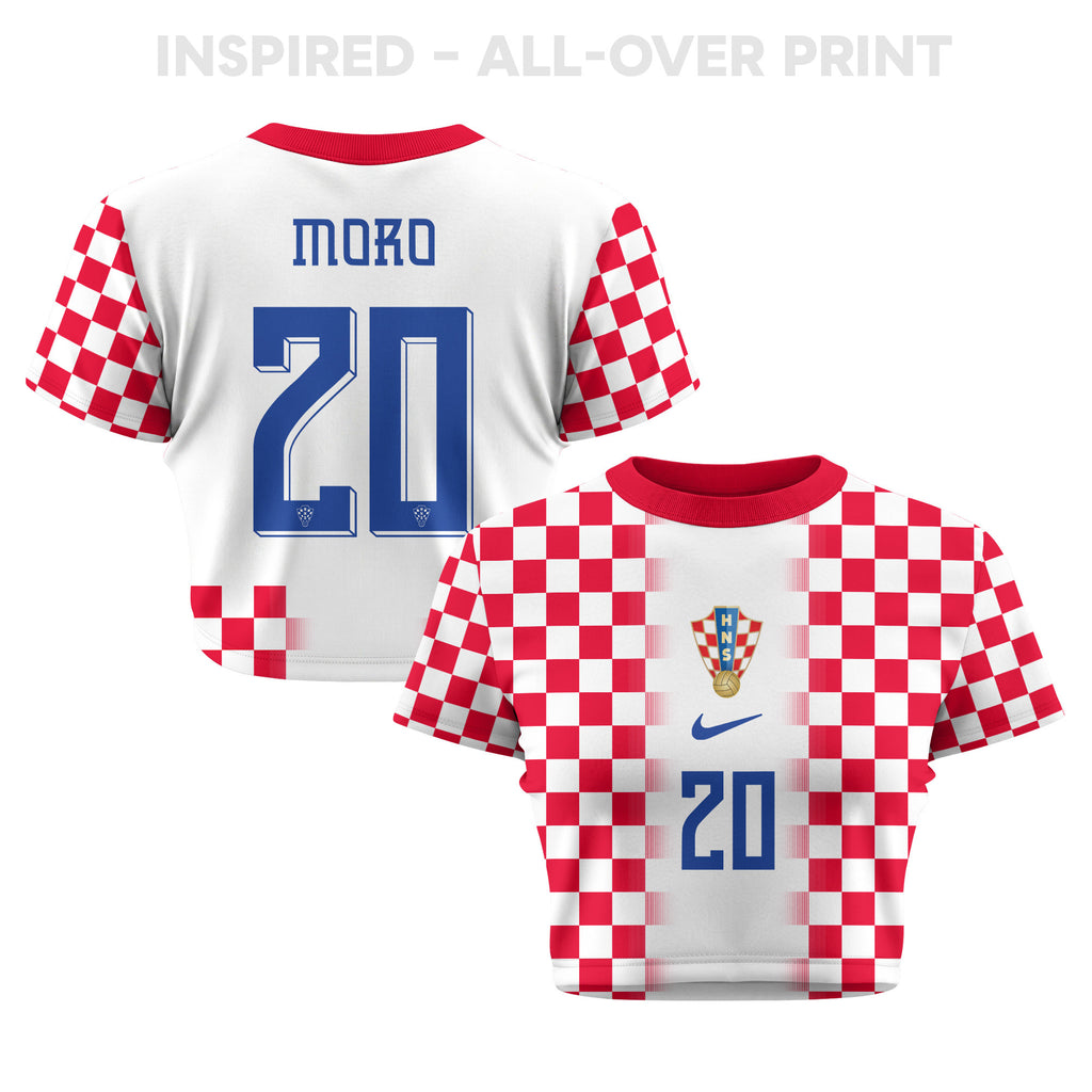 Nikola Moro 20 Croatia 2026 Women's Home All-Over Print Cropped Jersey - White