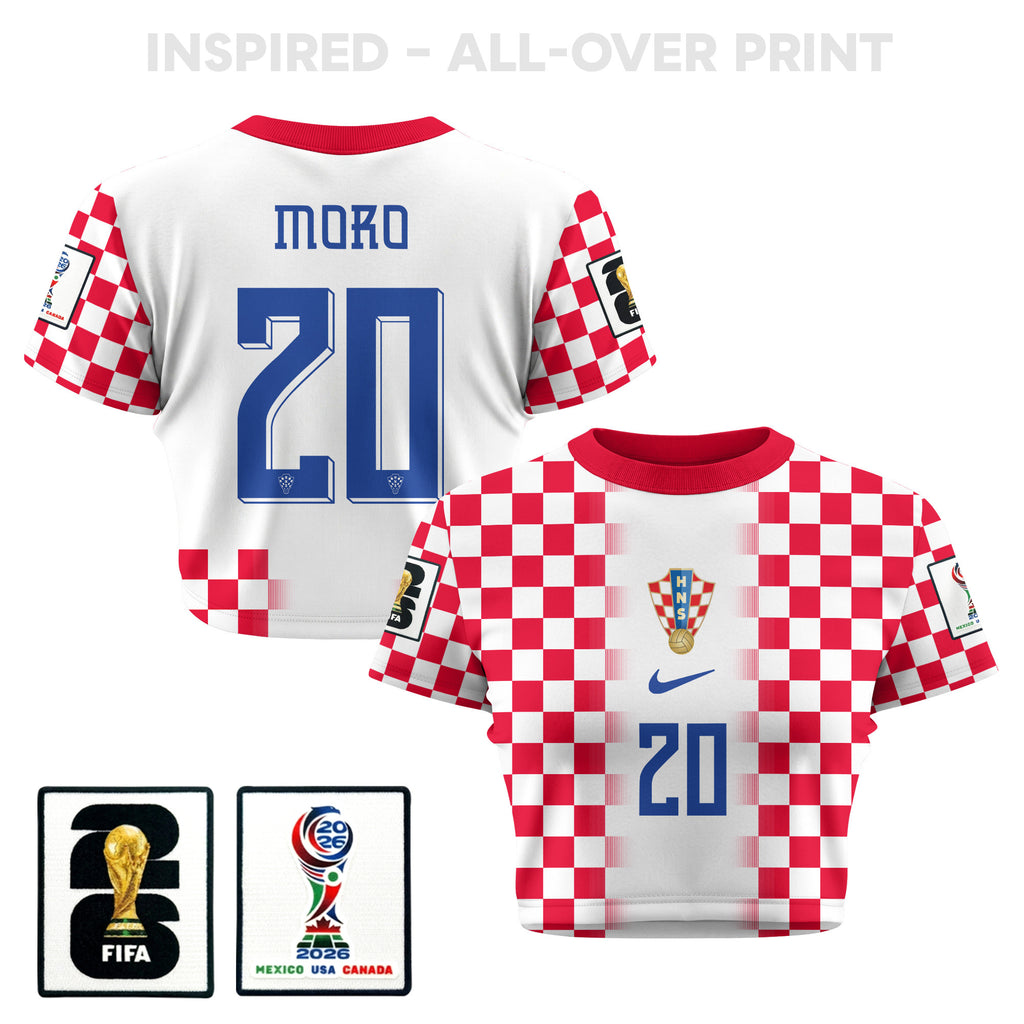 Nikola Moro 20 Croatia 2026 Women's Home All-Over Print Cropped Jersey - White