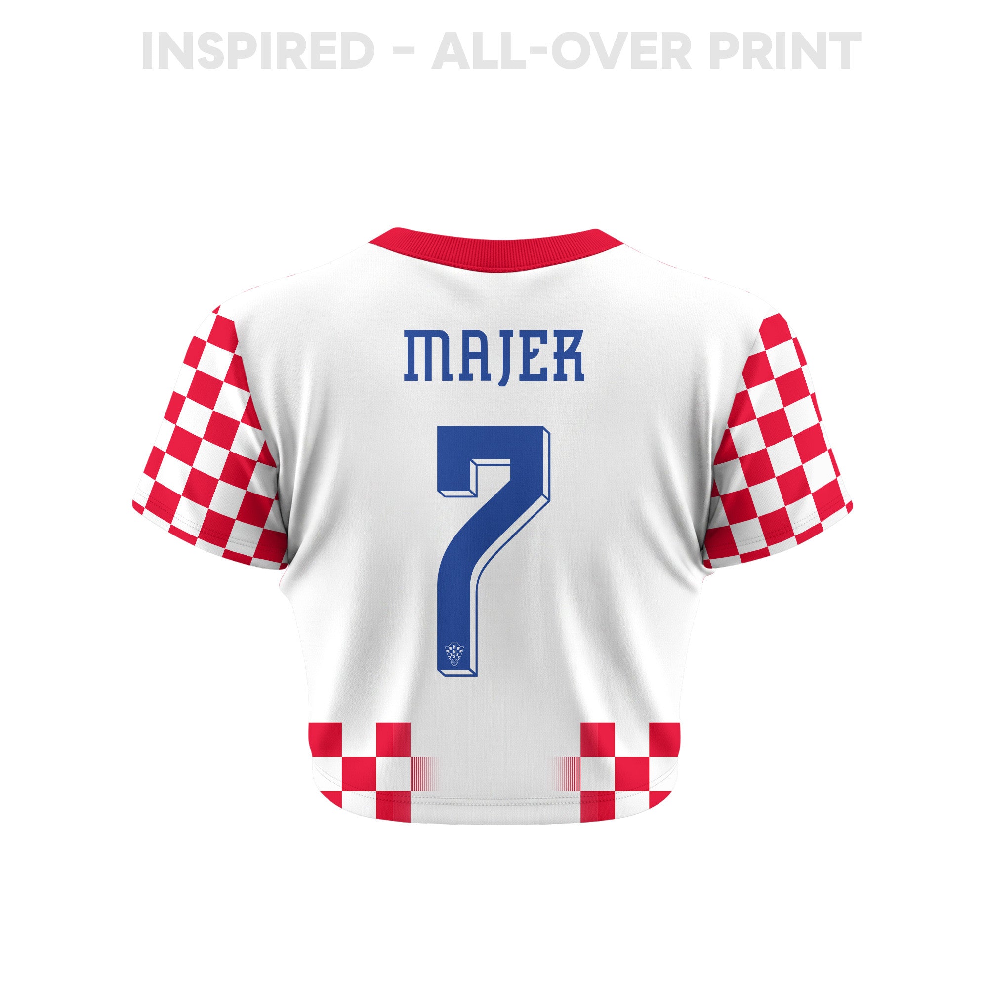 Lovro Majer 7 Croatia 2026 Women's Home All-Over Print Cropped Jersey - White