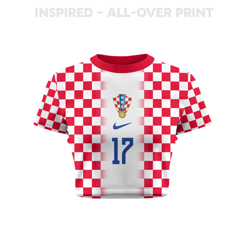 Petar Sučić 17 Croatia 2026 Women's Home All-Over Print Cropped Jersey - White