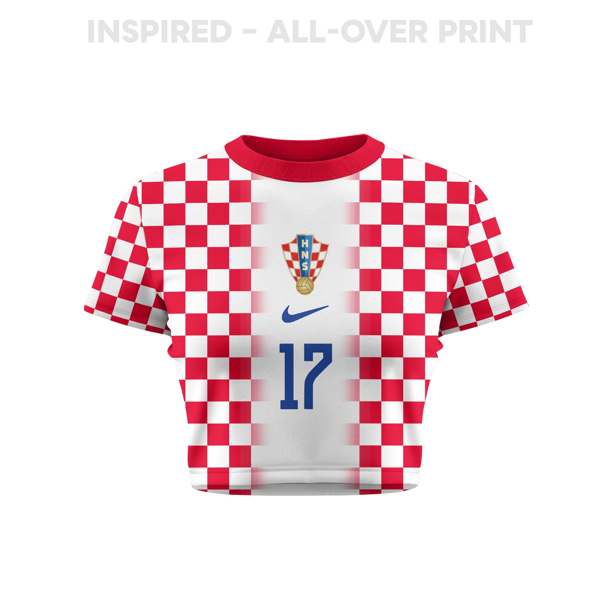Petar Sučić 17 Croatia 2026 Women's Home All-Over Print Cropped Jersey - White