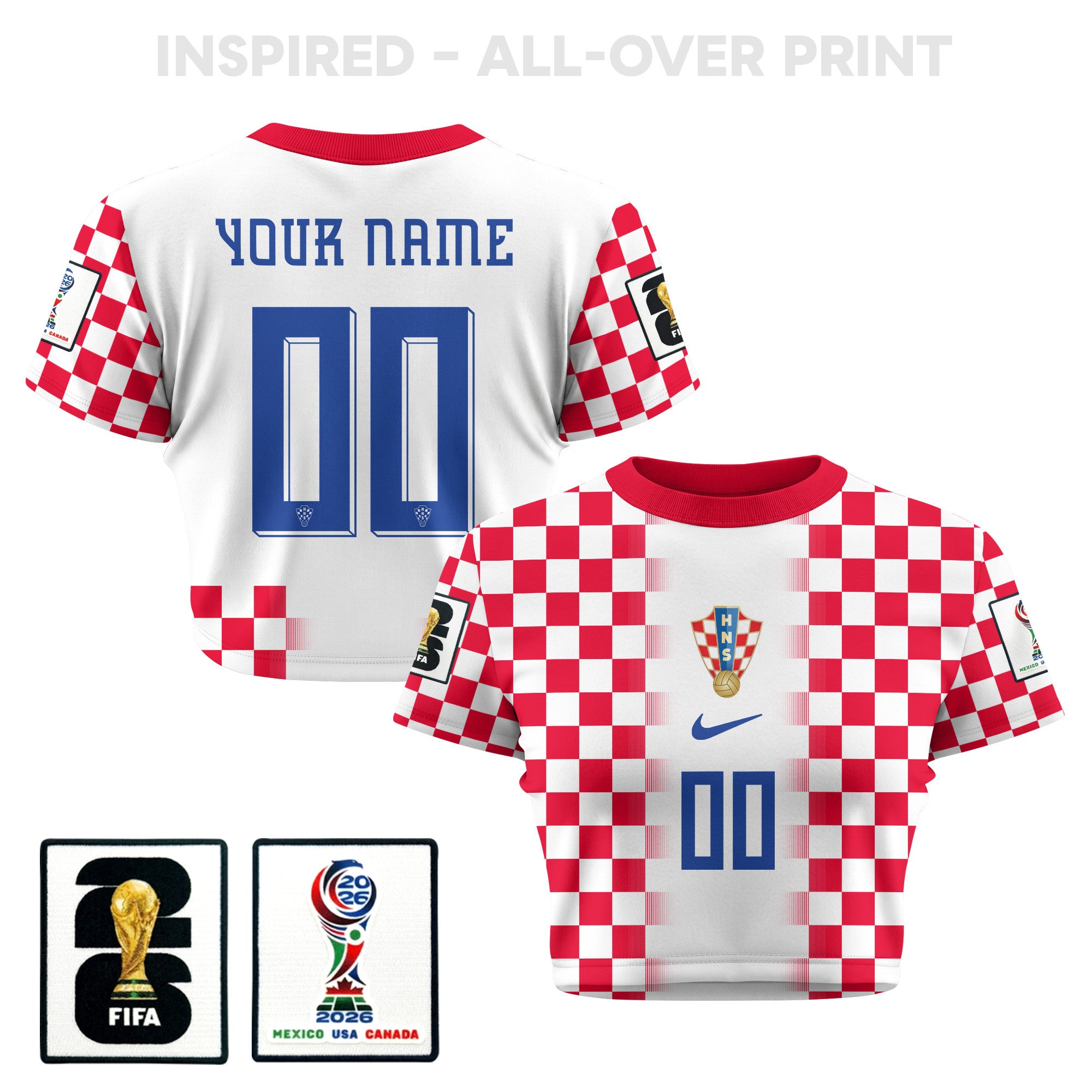 Croatia 2026 Women's Home Personalized All-Over Print Cropped Jersey - White
