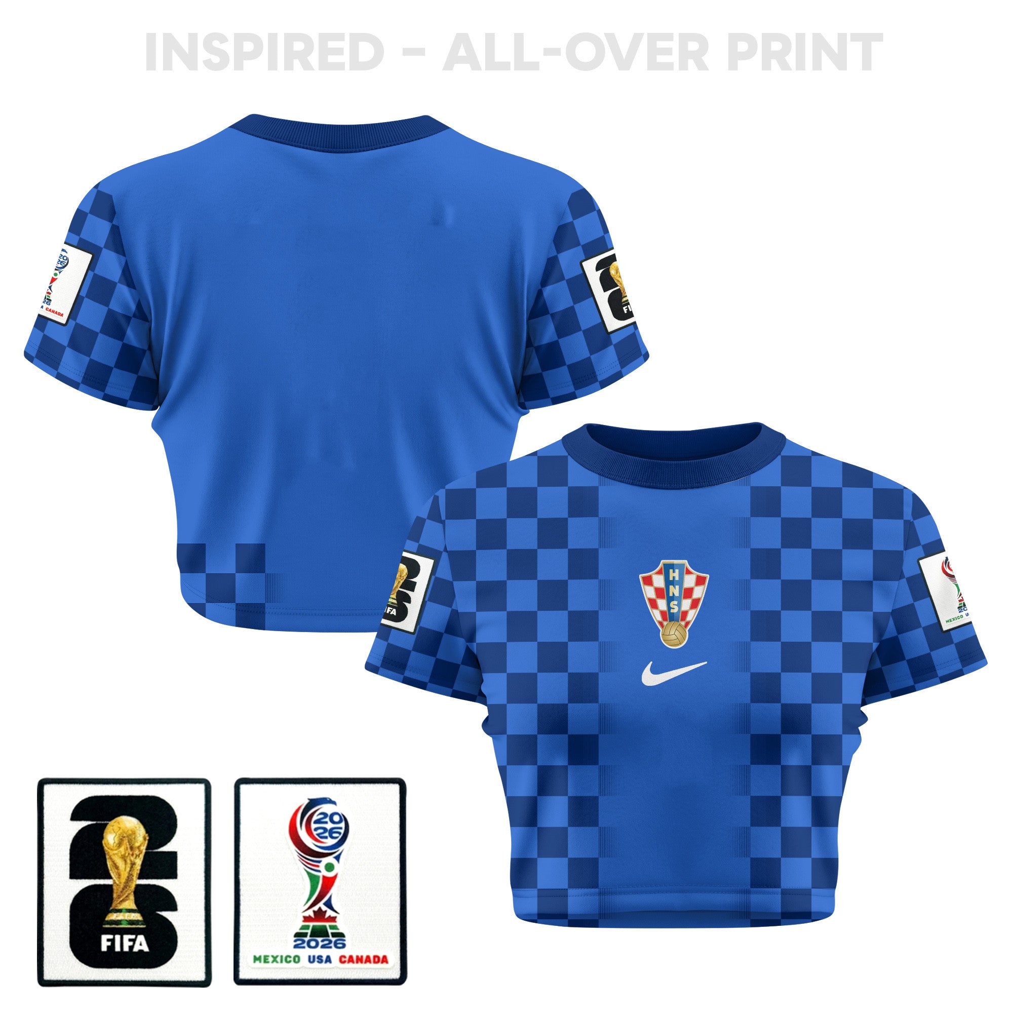 Croatia 2026 Women's Away All-Over Print Cropped Jersey - Blue