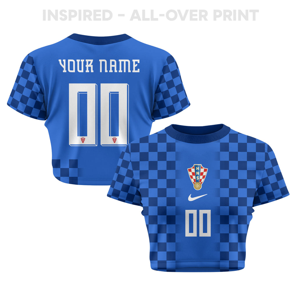 Croatia 2026 Women's Away Personalized All-Over Print Cropped Jersey - Blue