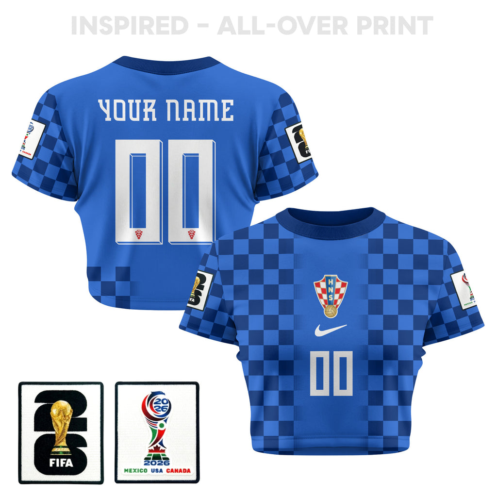 Croatia 2026 Women's Away Personalized All-Over Print Cropped Jersey - Blue