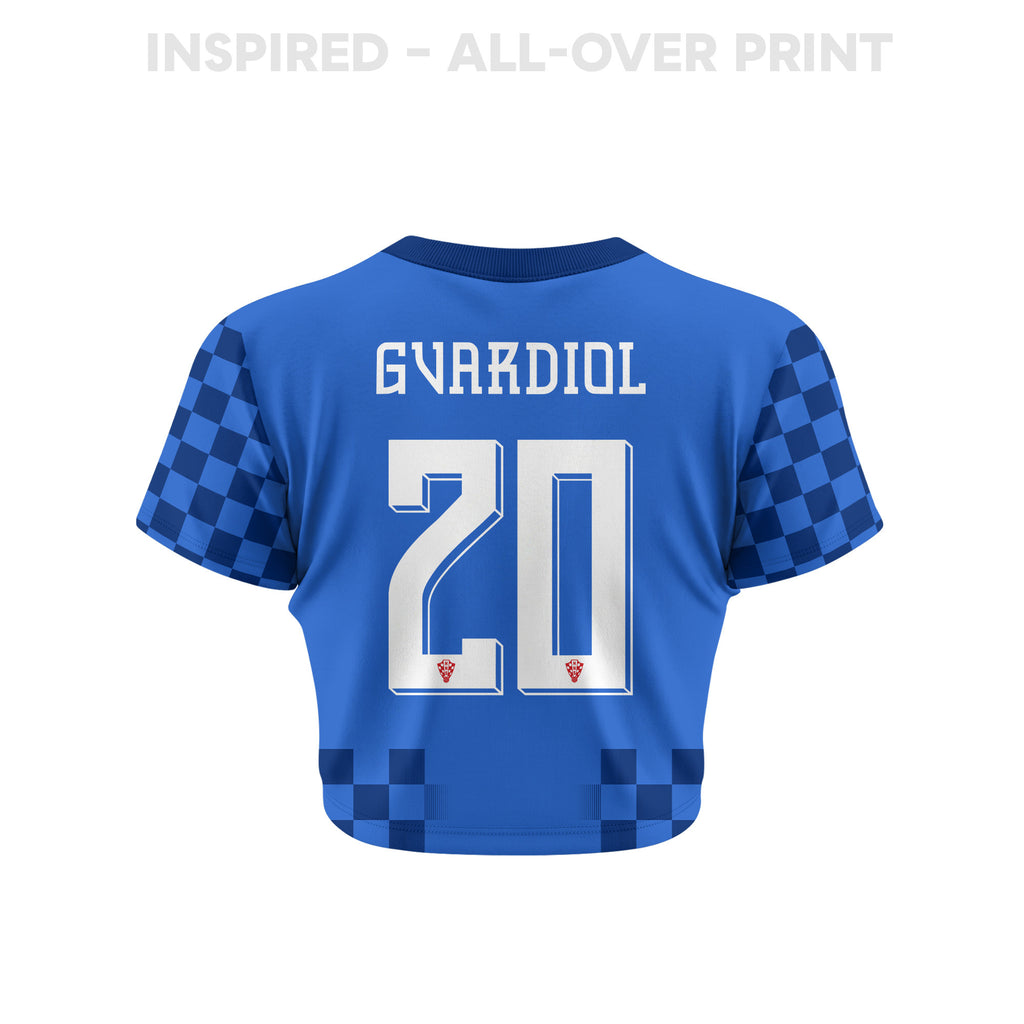 Joško Gvardiol 20 Croatia 2026 Women's Away All-Over Print Cropped Jersey - Blue