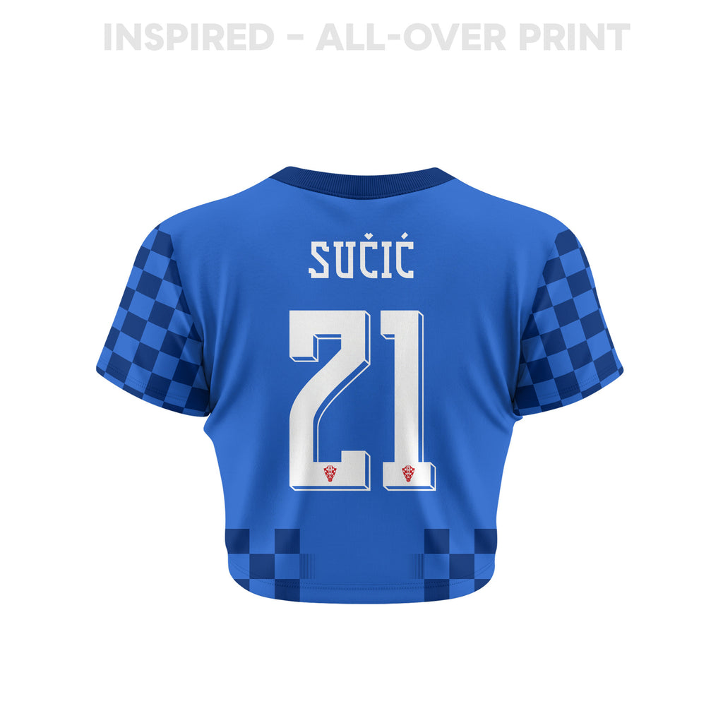Luka Sučić 21 Croatia 2026 Women's Away All-Over Print Cropped Jersey - Blue