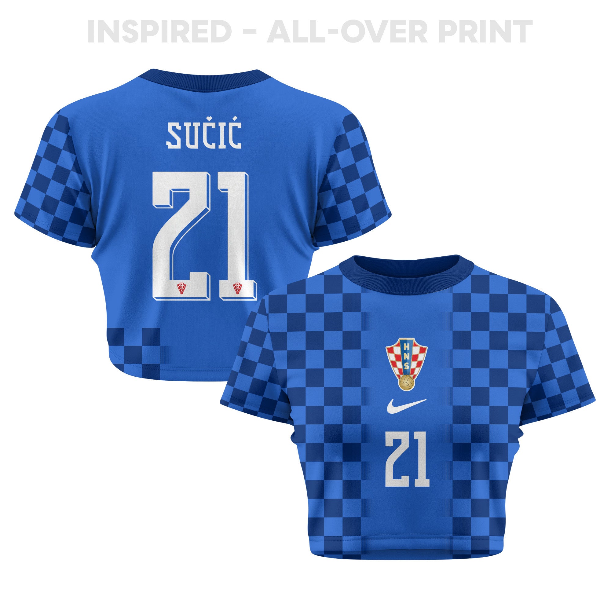 Luka Sučić 21 Croatia 2026 Women's Away All-Over Print Cropped Jersey - Blue
