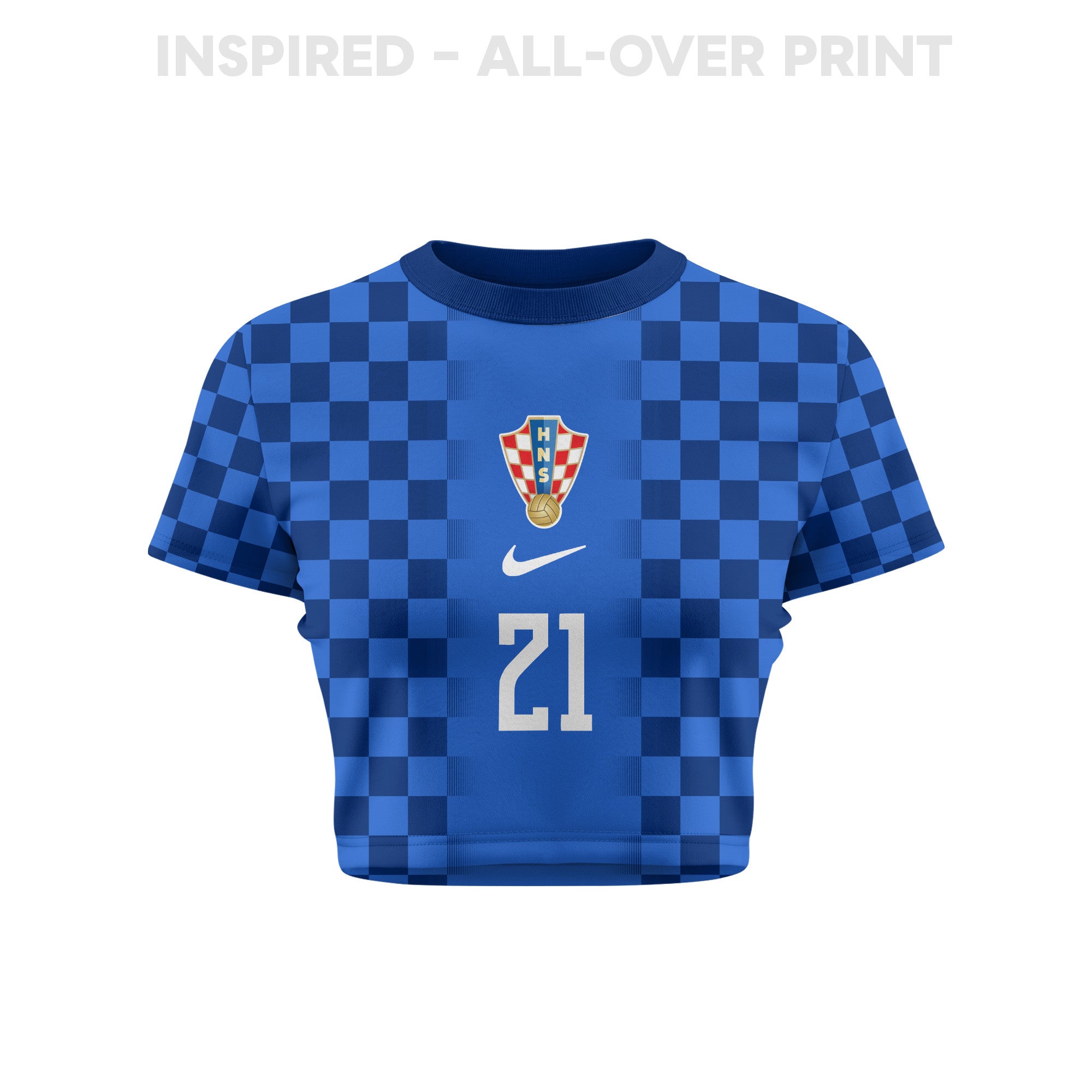 Luka Sučić 21 Croatia 2026 Women's Away All-Over Print Cropped Jersey - Blue