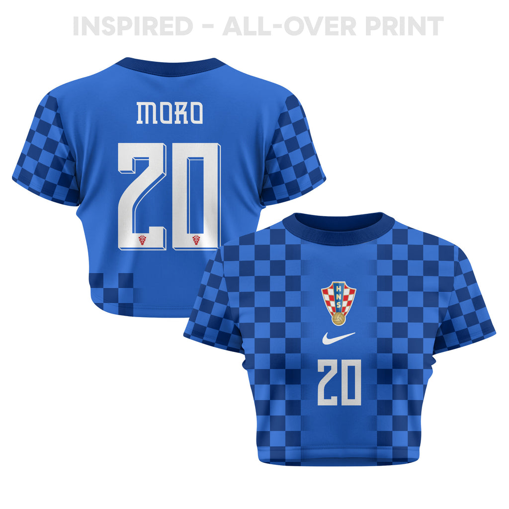 Nikola Moro 20 Croatia 2026 Women's Away All-Over Print Cropped Jersey - Blue