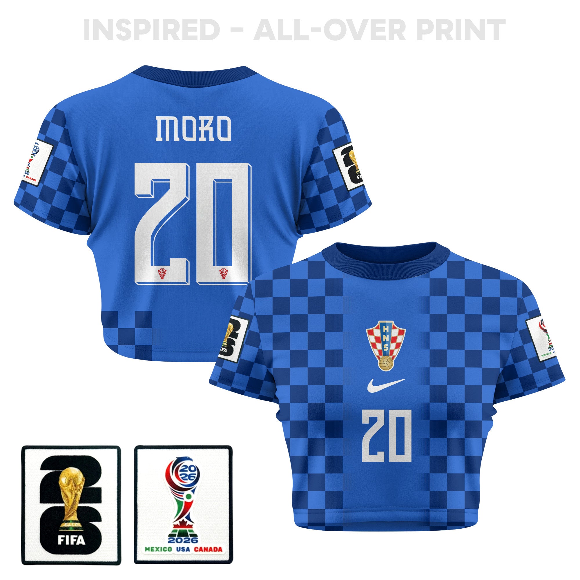 Nikola Moro 20 Croatia 2026 Women's Away All-Over Print Cropped Jersey - Blue
