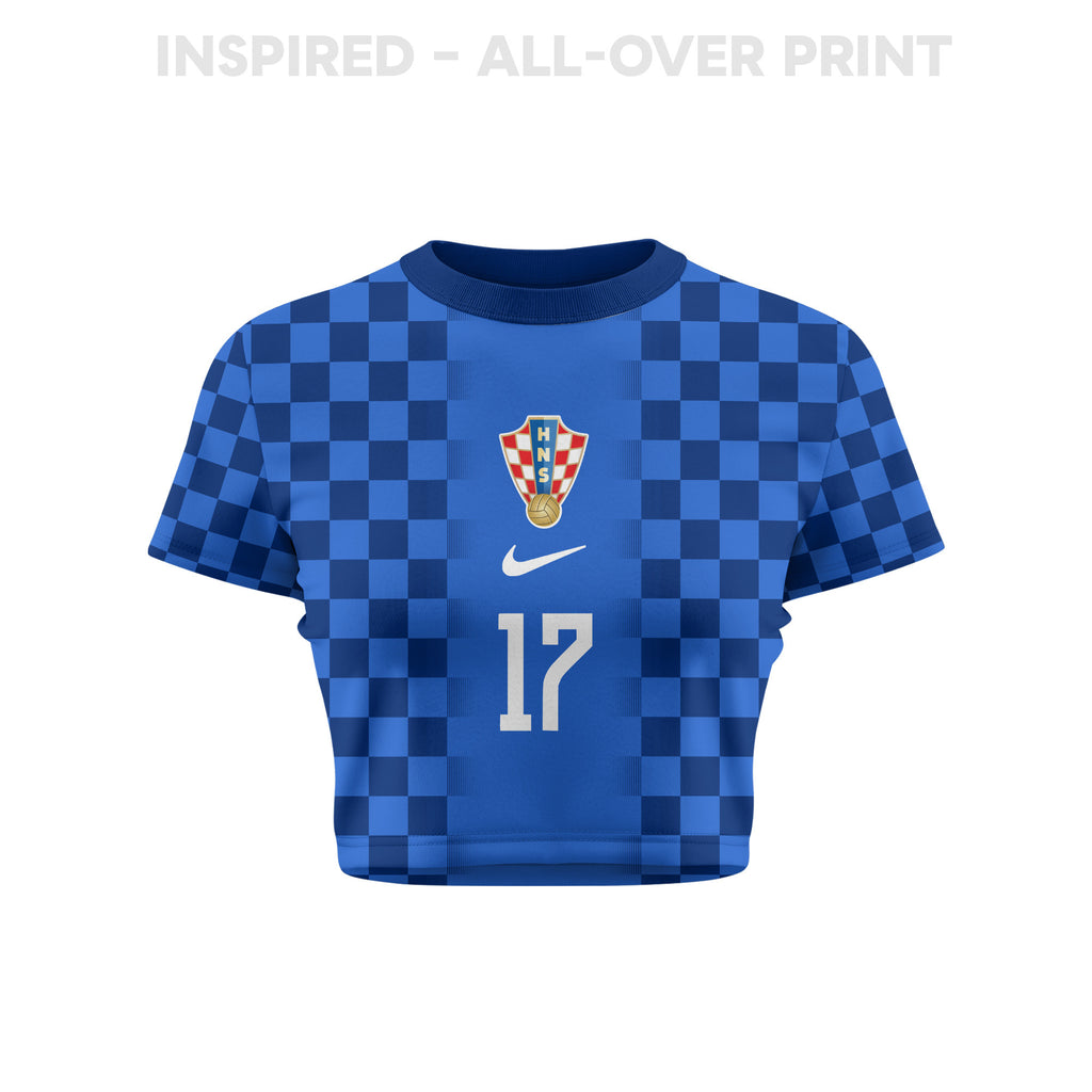 Petar Sučić 17 Croatia 2026 Women's Away All-Over Print Cropped Jersey - Blue