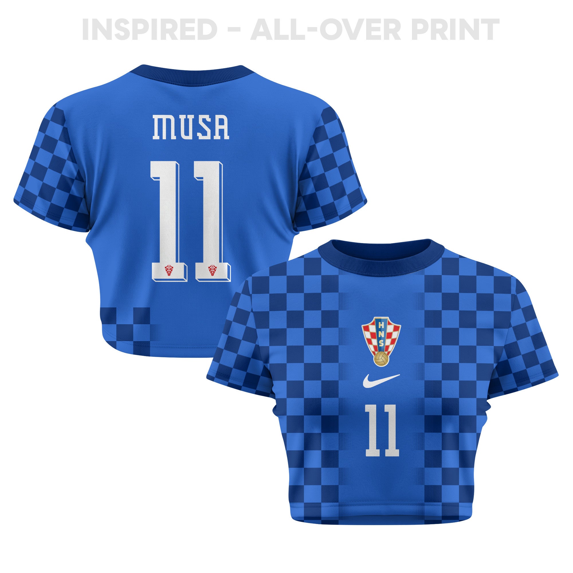 Petar Musa 11 Croatia 2026 Women's Away All-Over Print Cropped Jersey - Blue