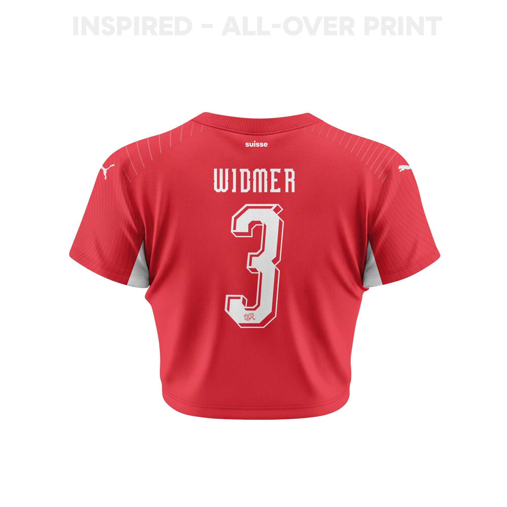 Silvan Widmer 3 Switzerland 2026 Women's Home All-Over Print Cropped Jersey - Red